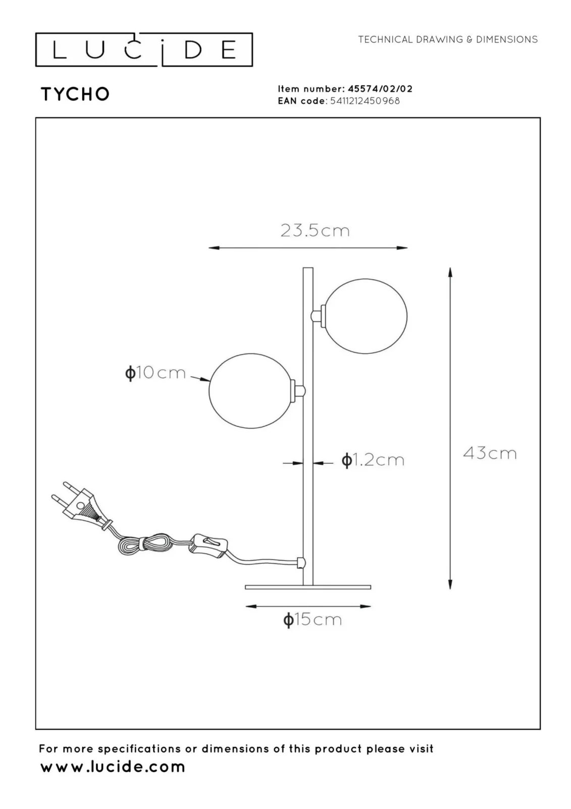 Lucide TYCHO - Stolnu00e1 lampa - 2xG9 - Matt Gold / Brass