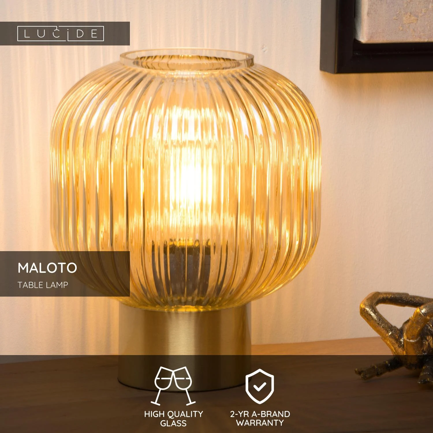 Lucide MALOTO - Stolnu00e1 lampa - u00d8 20 cm - 1xE27 - jantu00e1r