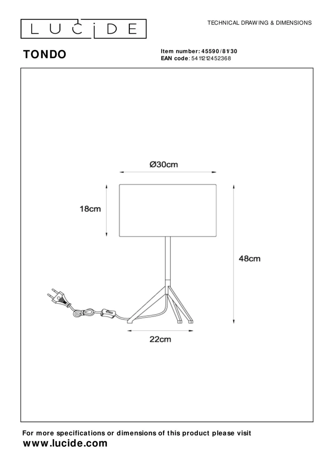 Lucide TONDO - Stolnu00e1 lampa - u00d8 30 cm - 1xE27 - u010dierna