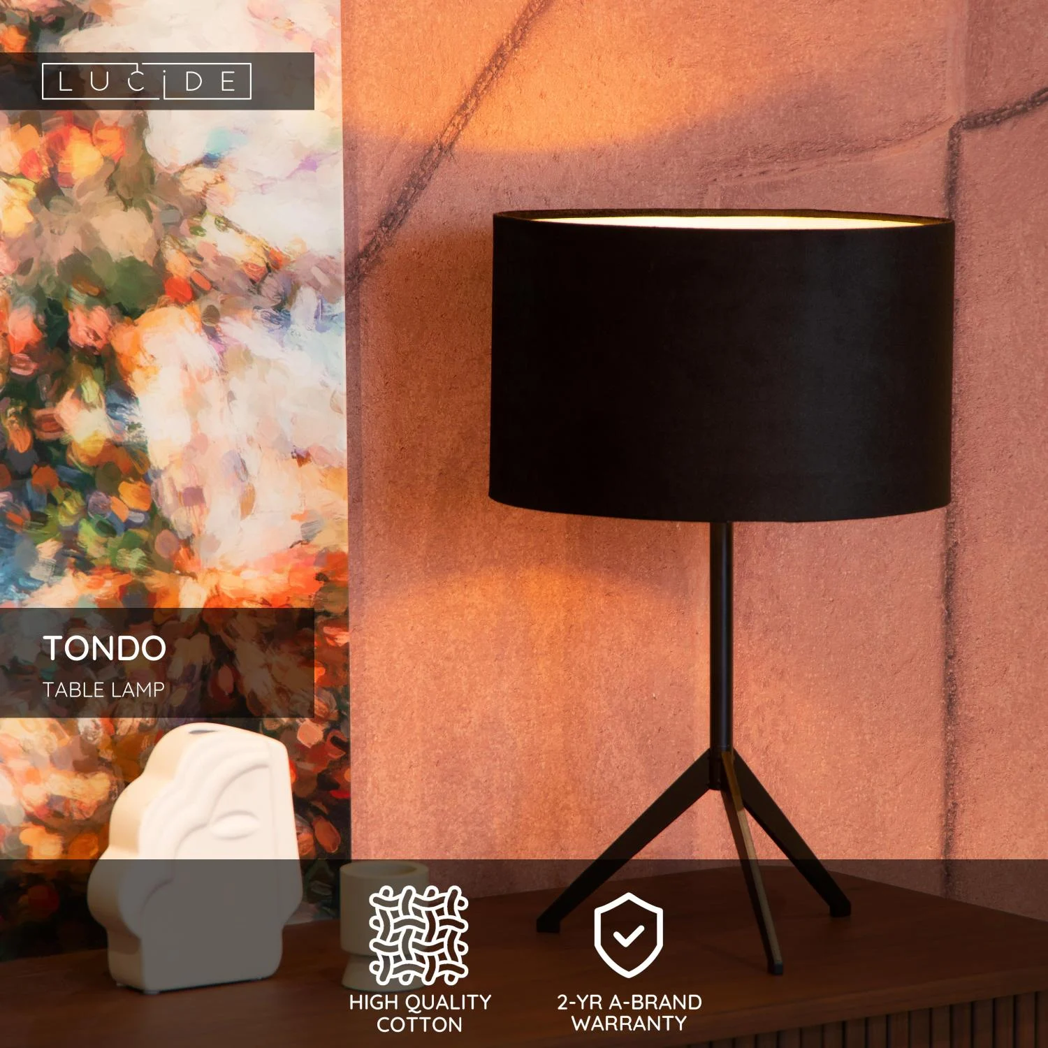 Lucide TONDO - Stolnu00e1 lampa - u00d8 30 cm - 1xE27 - u010dierna