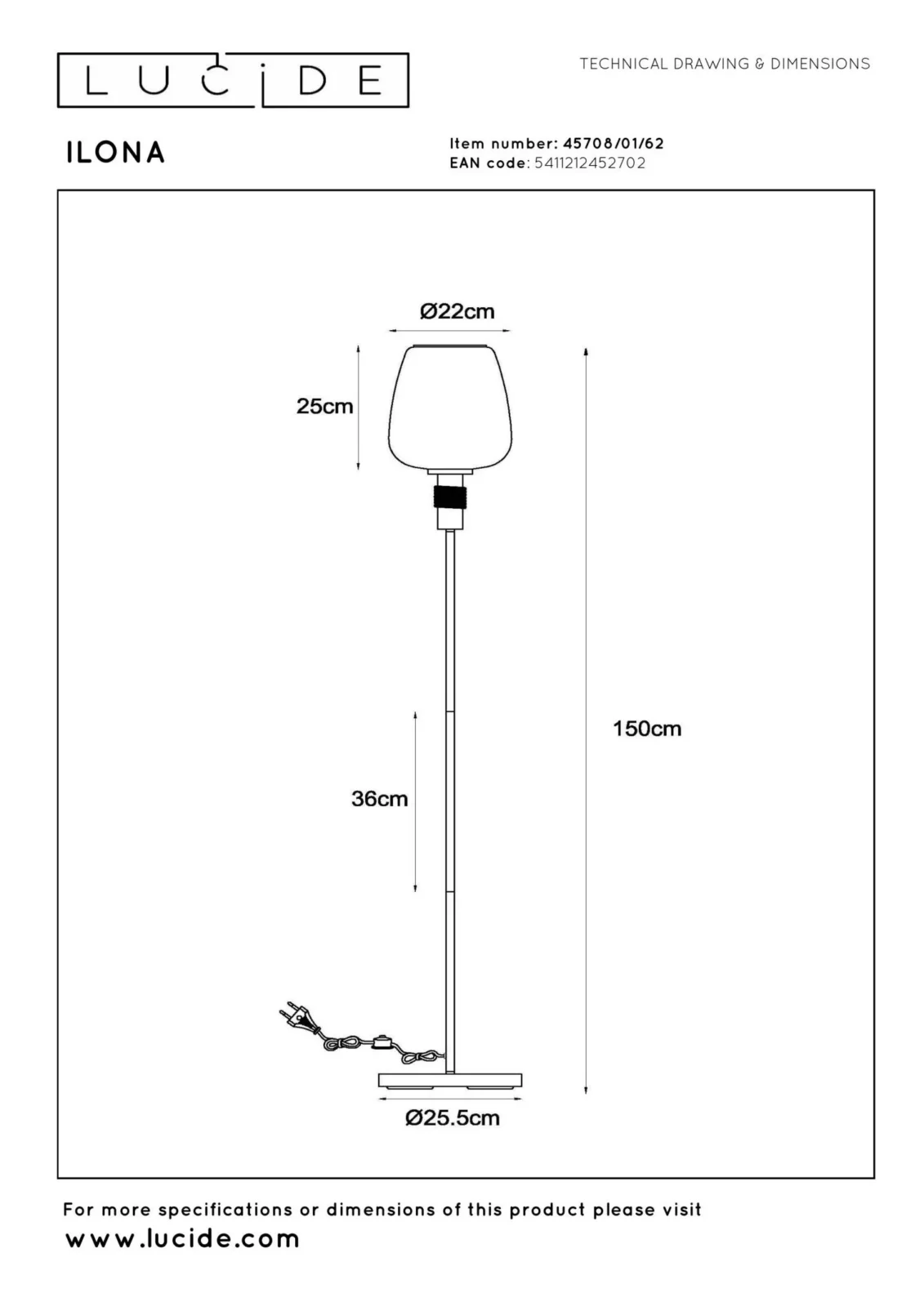 Lucide ILONA - Stojacia lampa - u00d8 34 cm - 1xE27 - jantu00e1r