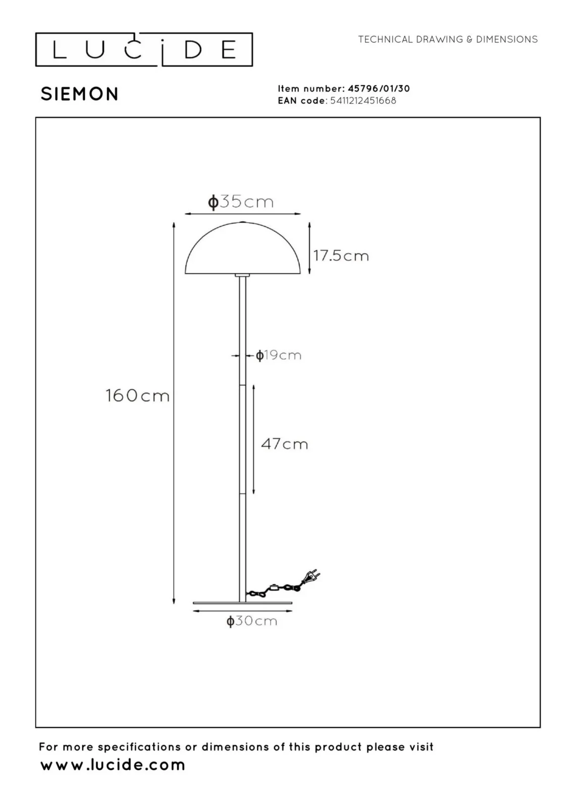 Lucide SIEMON - Stojaca lampa - u00d8 35 cm - 1xE27 - u010dierna