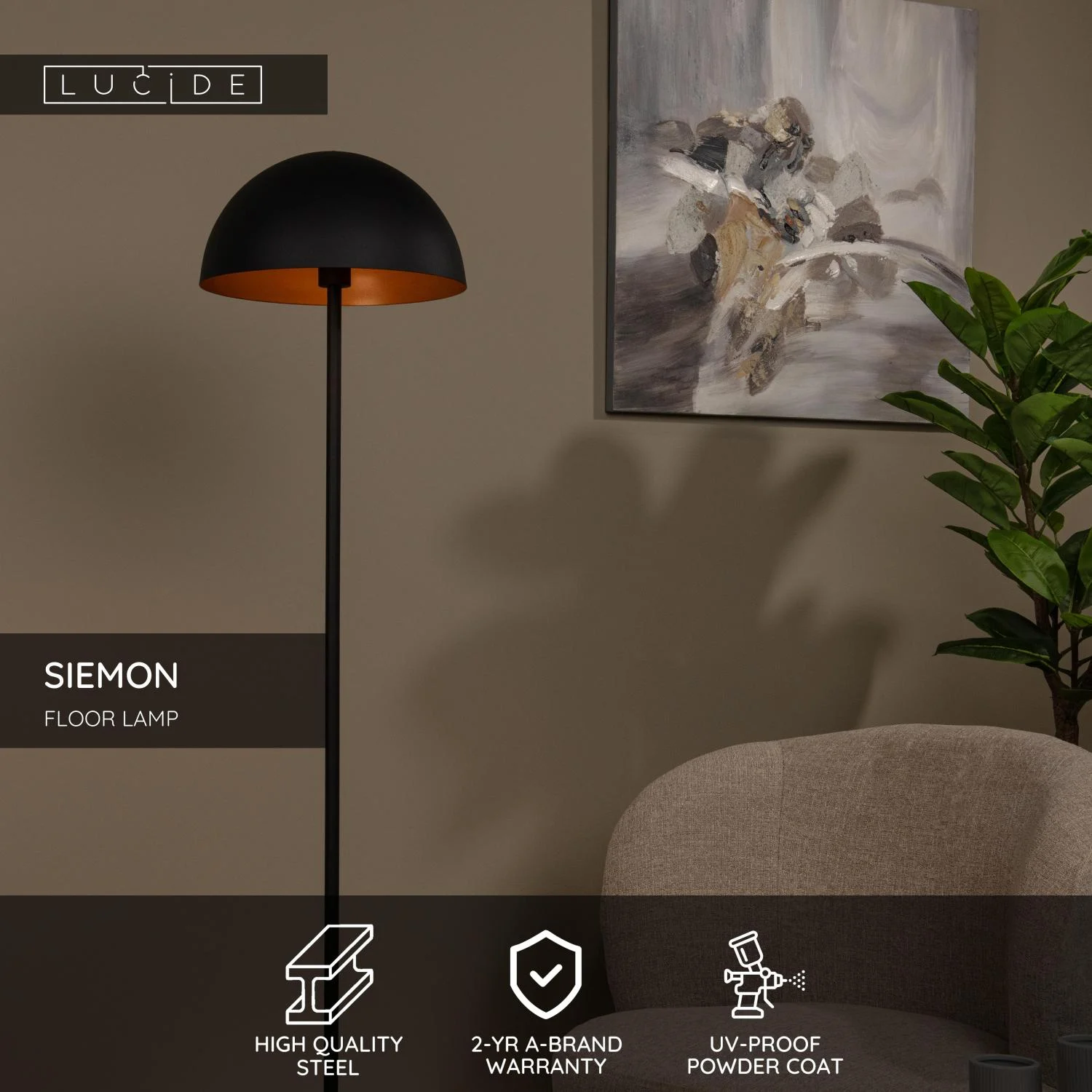 Lucide SIEMON - Stojaca lampa - u00d8 35 cm - 1xE27 - u010dierna