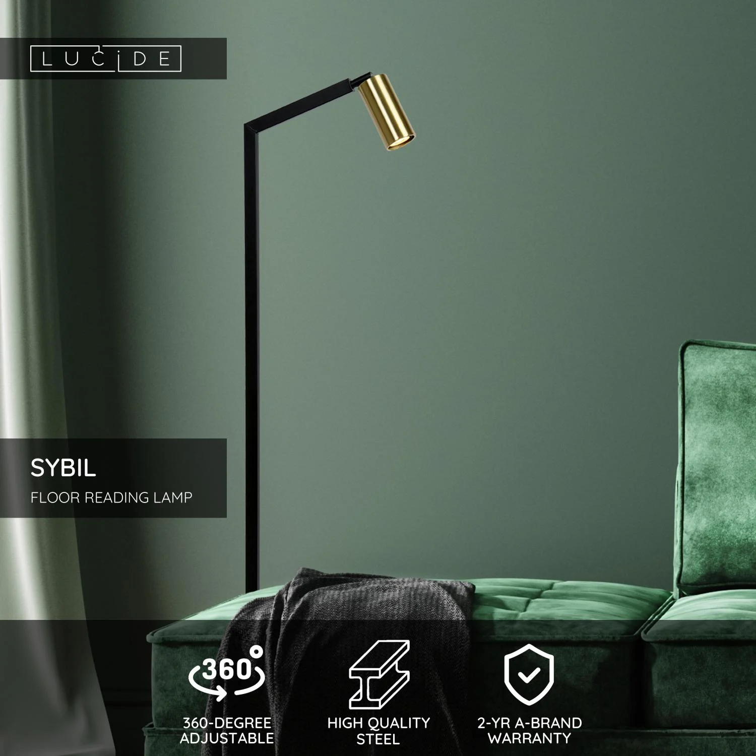 Lucide SYBIL - Podlahovu00e1 u010du00edtacia lampa - 1xGU10 - u010cierna