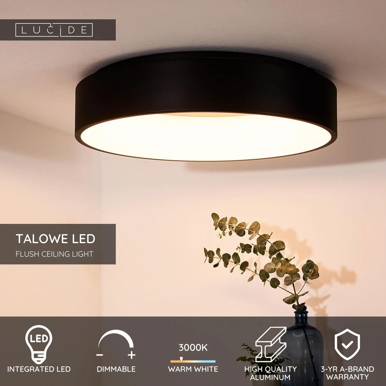 Lucide TALOWE LED - Zapustenu00e9 stropnu00e9 svetlo - u00d8 60 cm - LED tlmenu00e9 - 1x42W 3000K - u010dierne