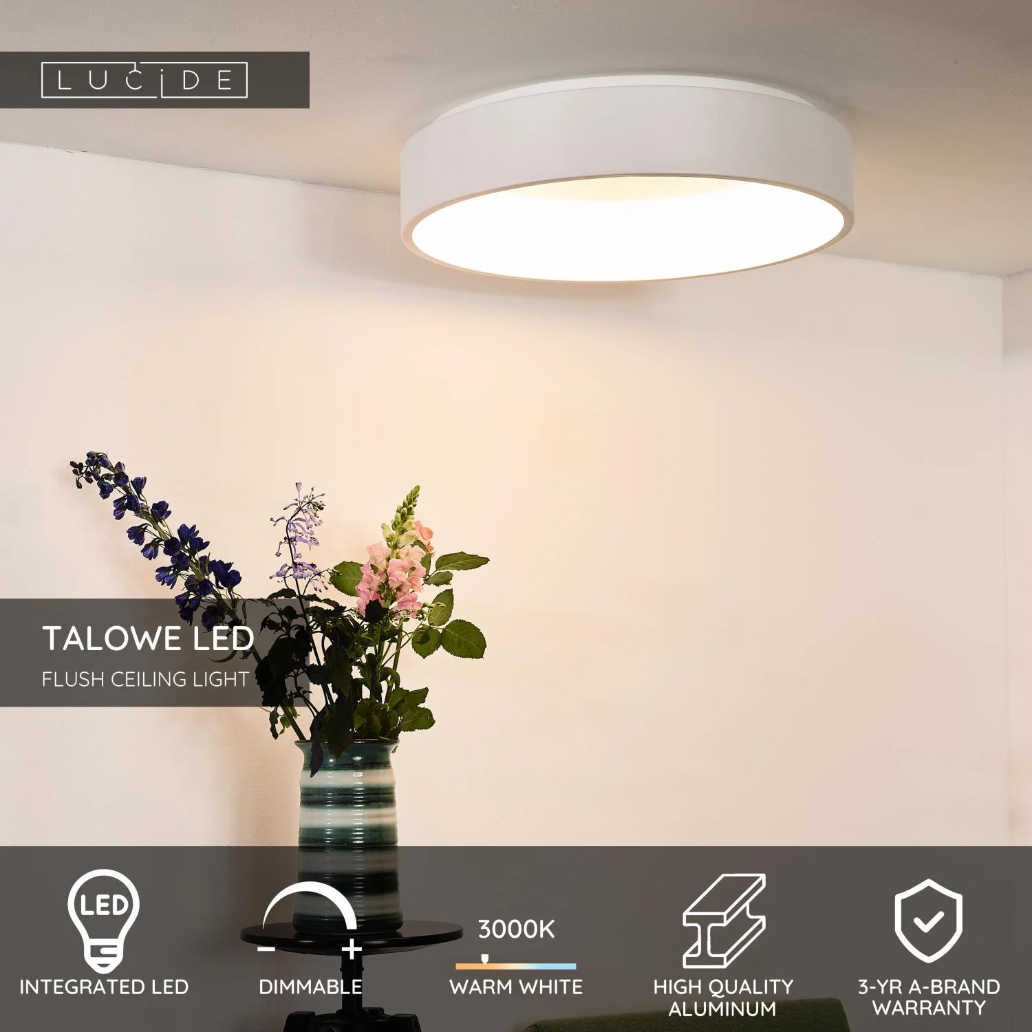 Lucide TALOWE LED - Zapustenu00e9 stropnu00e9 svetlo - u00d8 60 cm - LED tlmenu00e9 - 1x42W 3000K - biele