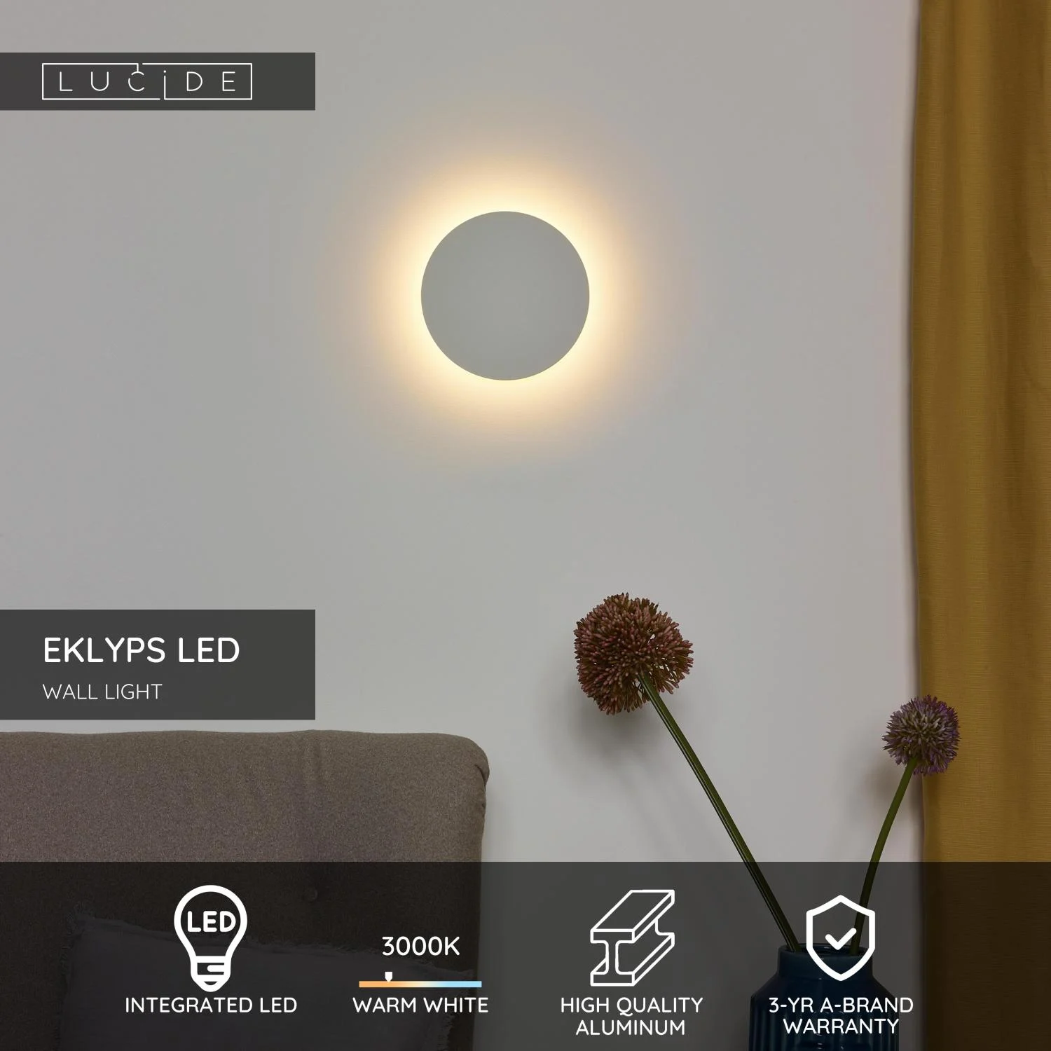 Lucide EKLYPS LED - nu00e1stennu00e9 svetlo - u00d8 15 cm - LED - 1x7W 3000K - biela