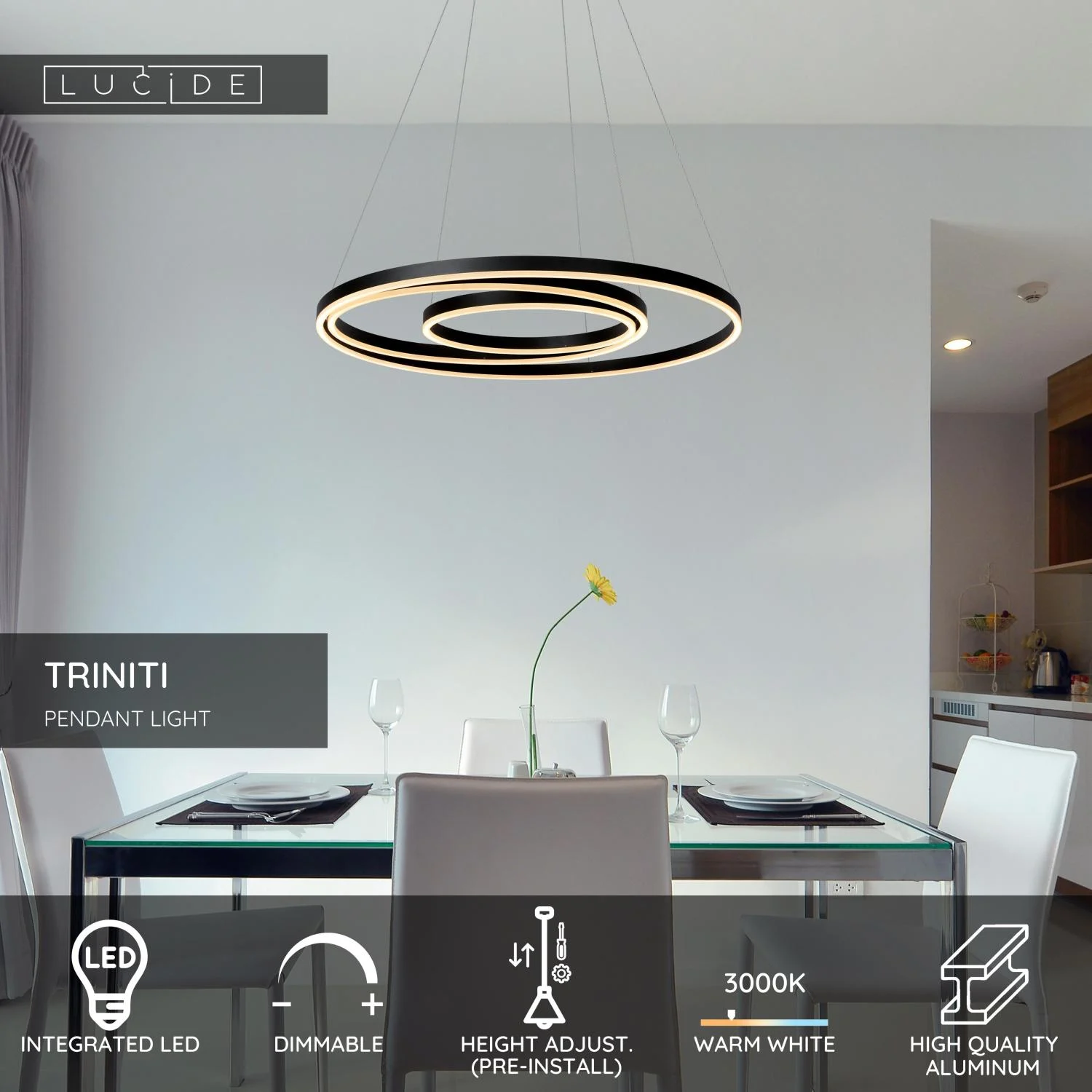 Lucide TRINITI - zu00e1vesnu00e9 svetlo - u00d8 80 cm - LED tlmenu00e9 - 3000K - u010dierne