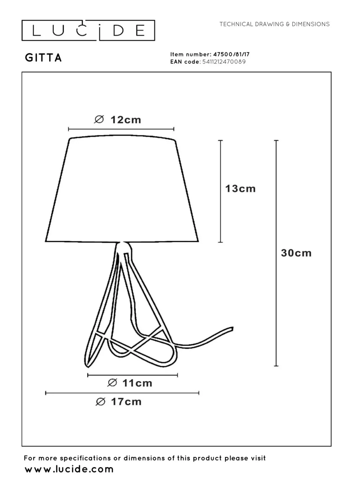 Lucide GITTA - Stolnu00e1 lampa - u00d8 17 cm - 1xE14 - Meu010f