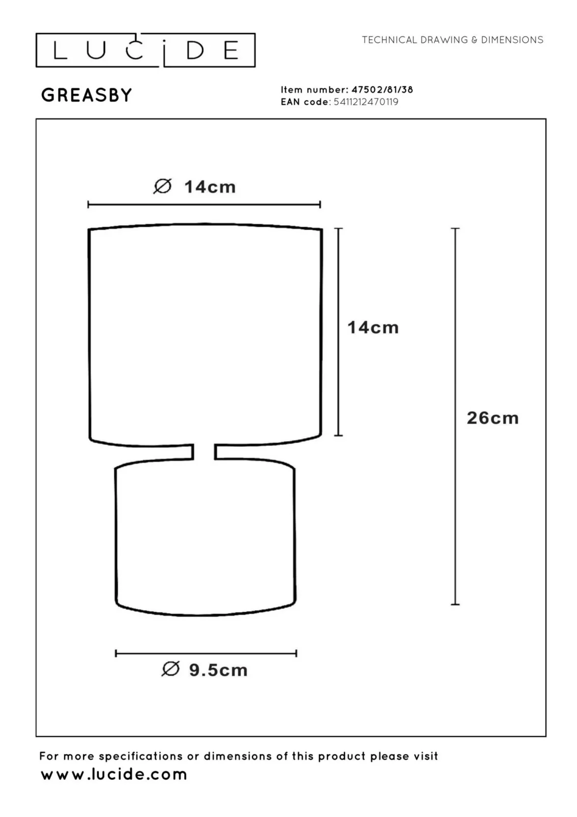 Lucide GREASBY - Stolnu00e1 lampa - u00d8 14 cm - 1xE14 - Kru00e9movu00e1