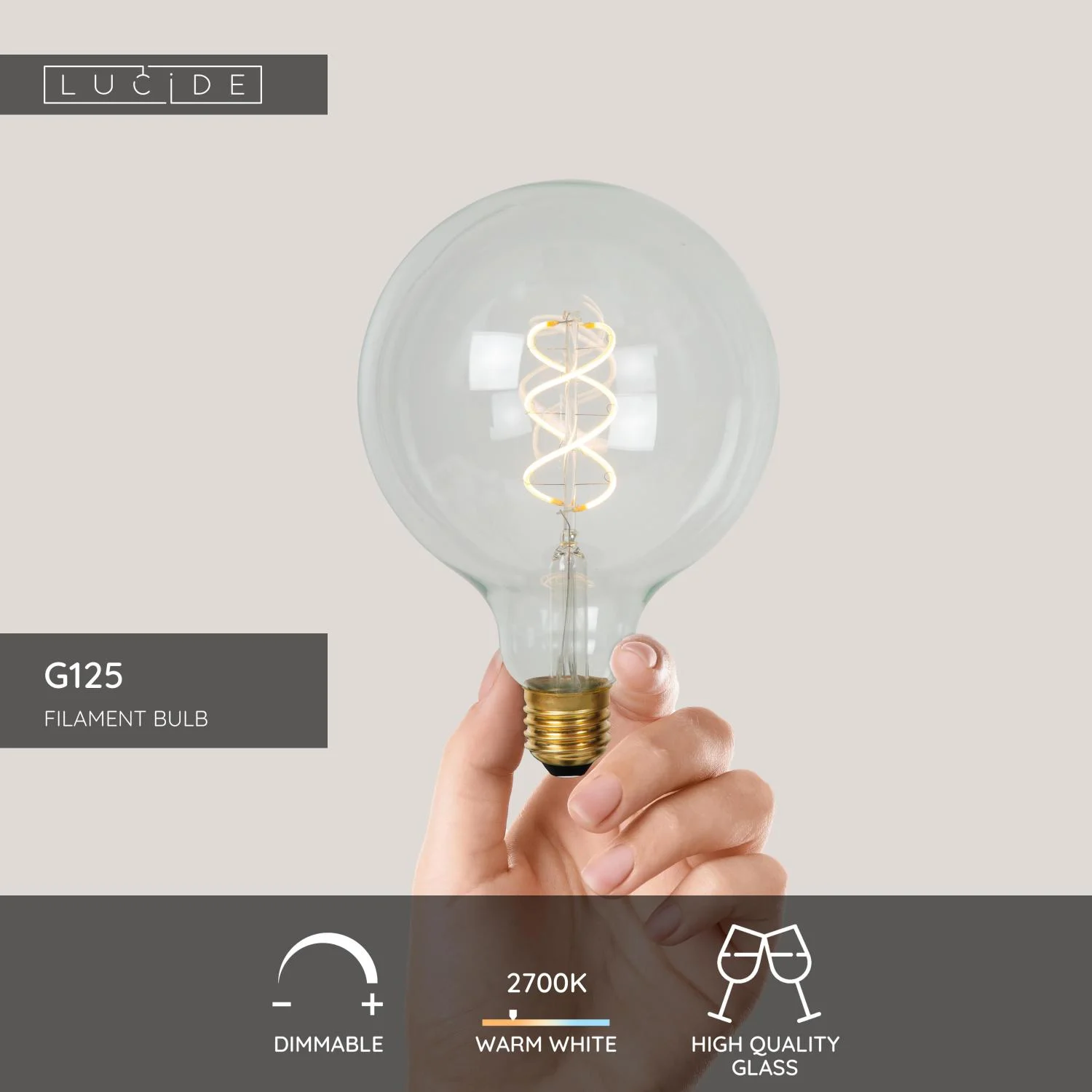 Lucide G125 - u017diarovka s vlu00e1knom - u00d8 12,5 cm - LED tlmenu00e1. - E27 - 1x4,9W 2700K - priehu013eadnu00e1