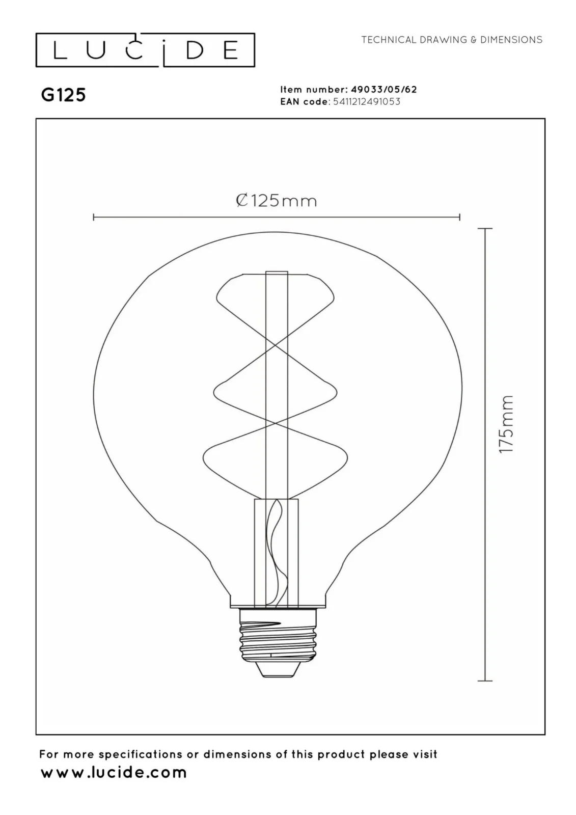 Lucide G125 - u017diarovka s vlu00e1knom - u00d8 12,5 cm - LED tlmenu00e1. - E27 - 1x4,9W 2200K - jantu00e1rovu00e1