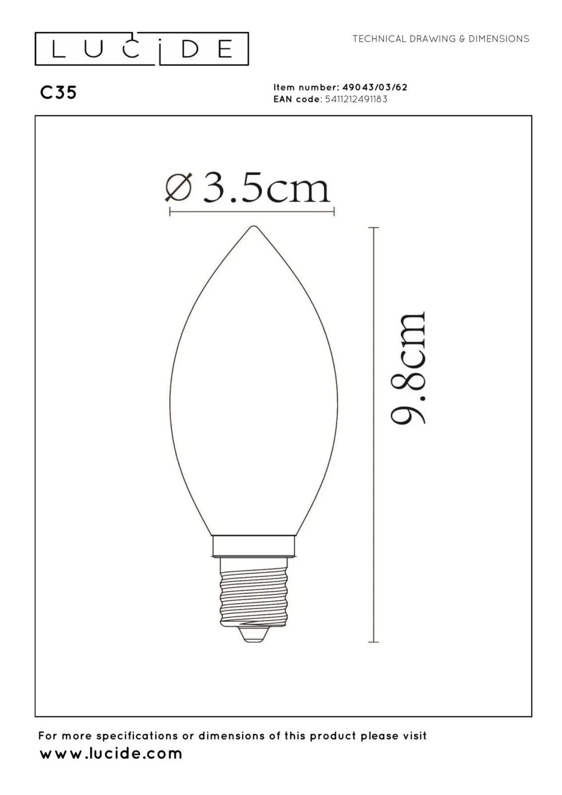 Lucide C35 - u017diarovka s vlu00e1knom - u00d8 3,5 cm - LED tlmenu00e1. - E14 - 1x3W 2200K - jantu00e1rovu00e1