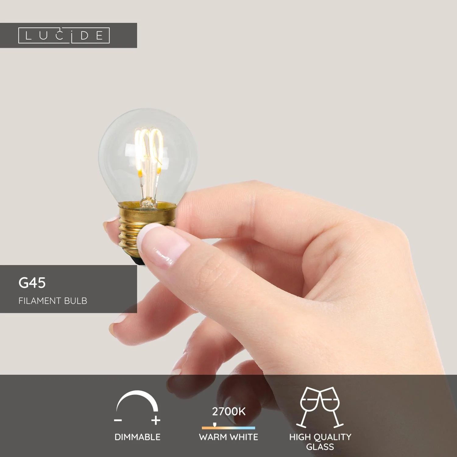 Lucide G45 - u017diarovka s vlu00e1knom - u00d8 4,5 cm - LED tlmenu00e1. - E27 - 1x3W 2700K - priehu013eadnu00e1