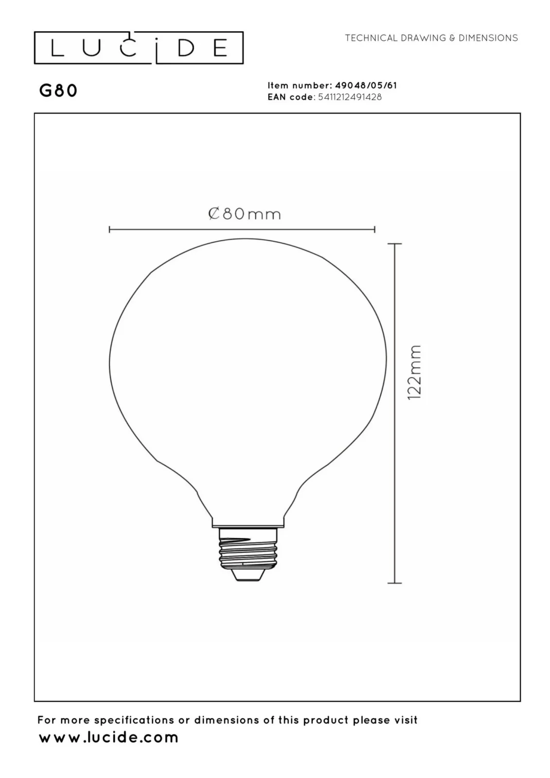 Lucide G80 - u017diarovka s vlu00e1knom - u00d8 8 cm - LED tlmenu00e1. - E27 - 1x4,9W 2700K - Opu00e1l