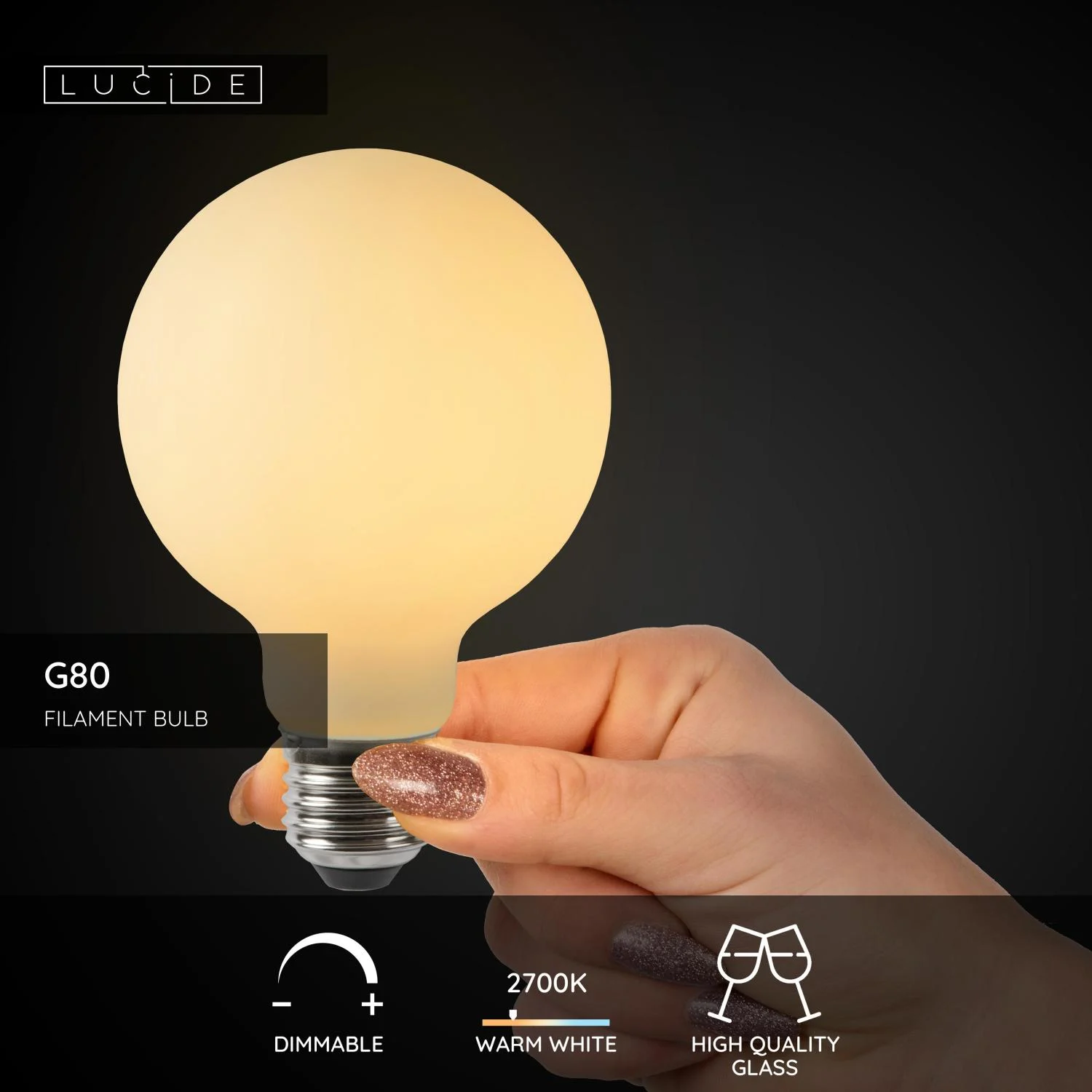 Lucide G80 - u017diarovka s vlu00e1knom - u00d8 8 cm - LED tlmenu00e1. - E27 - 1x4,9W 2700K - Opu00e1l