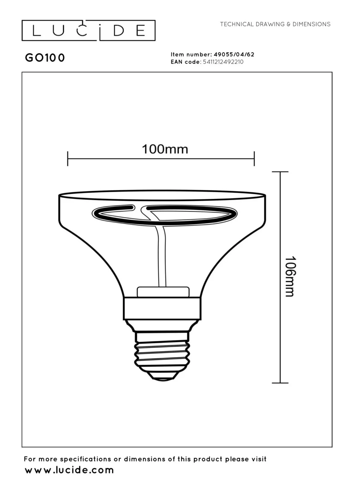 Lucide GO100 - u017diarovka s vlu00e1knom - u00d8 10 cm - LED Dim. - E27 - 1x4W 2200K - jantu00e1rovu00e1