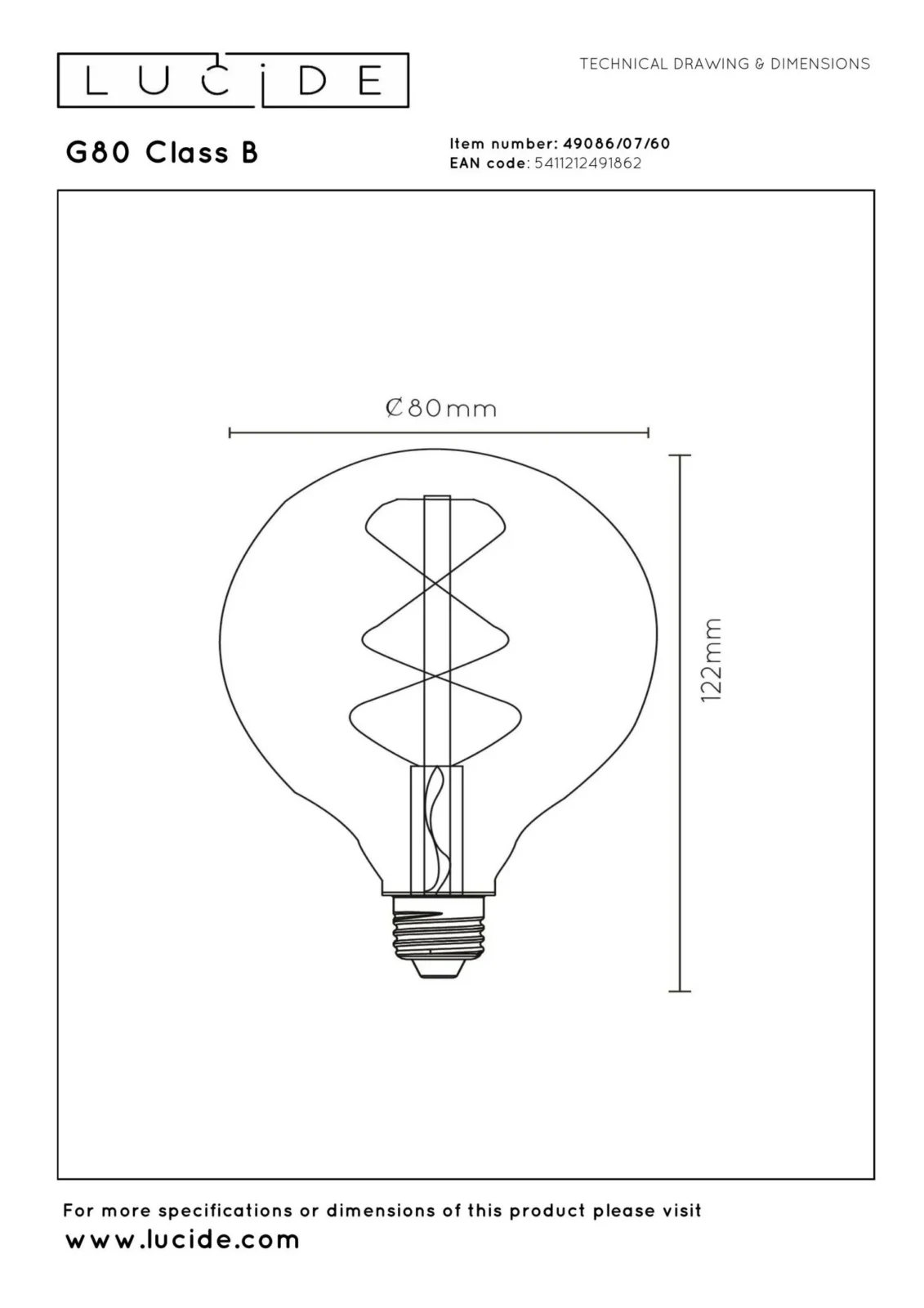 Lucide G80 triedy B - u017diarovka s vlu00e1knom - u00d8 8 cm - LED tlmenu00e1 - E27 - 1x7W 2700K - priehu013eadnu00e1
