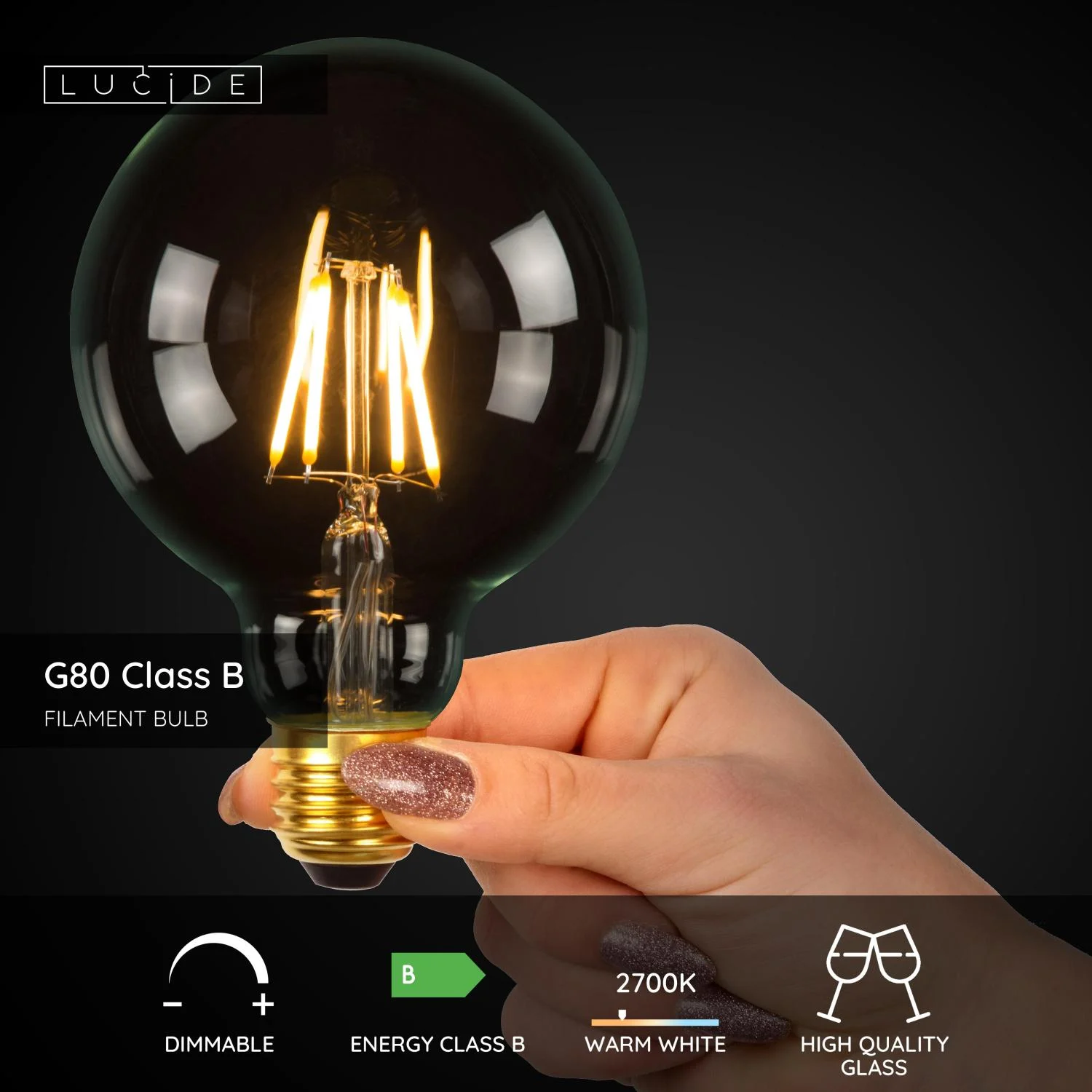 Lucide G80 triedy B - u017diarovka s vlu00e1knom - u00d8 8 cm - LED tlmenu00e1 - E27 - 1x7W 2700K - priehu013eadnu00e1