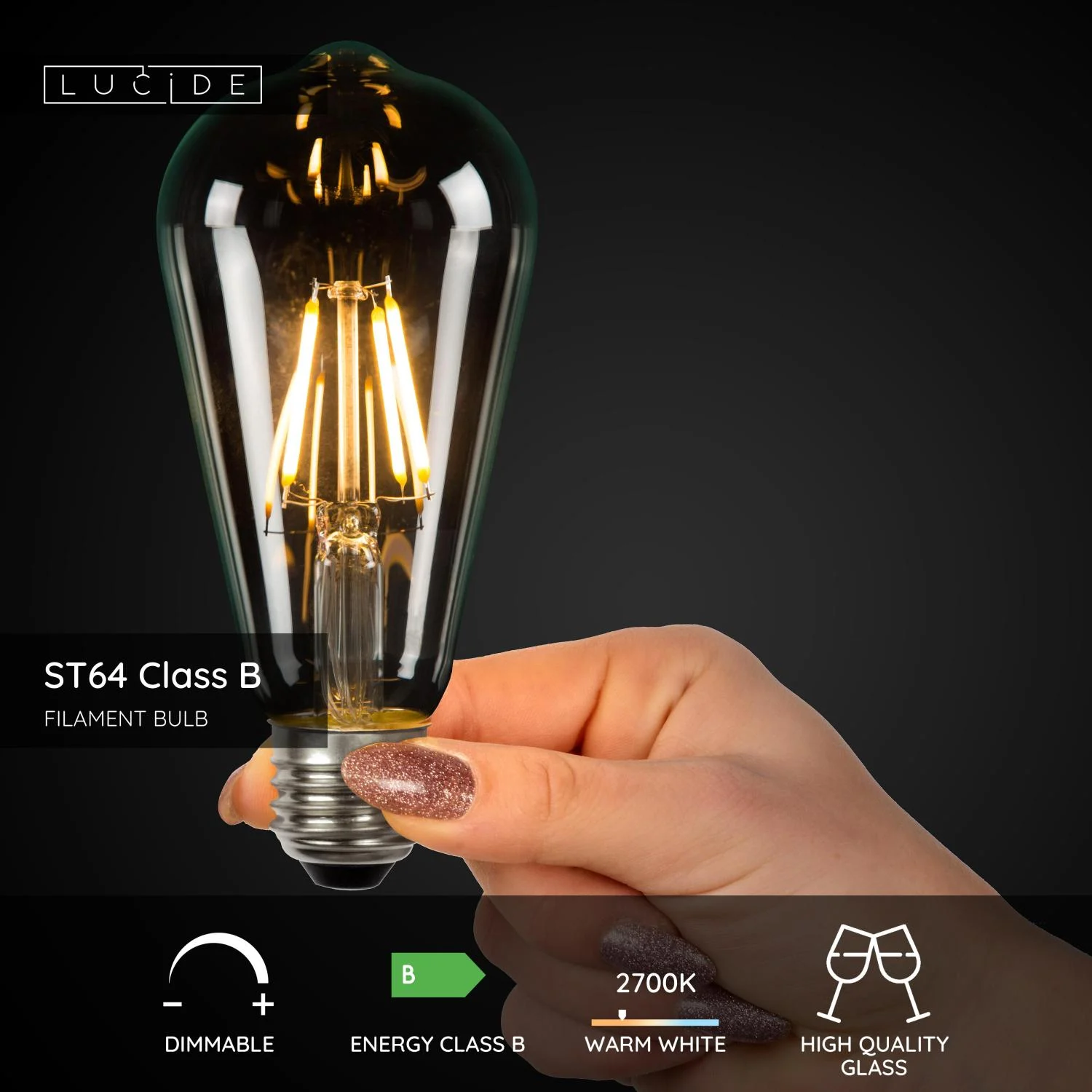 Lucide ST64 trieda B - u017diarovka s vlu00e1knom - u00d8 6,4 cm - LED tlmenu00e1. - E27 - 1x7W 2700K - priehu013eadnu00e1