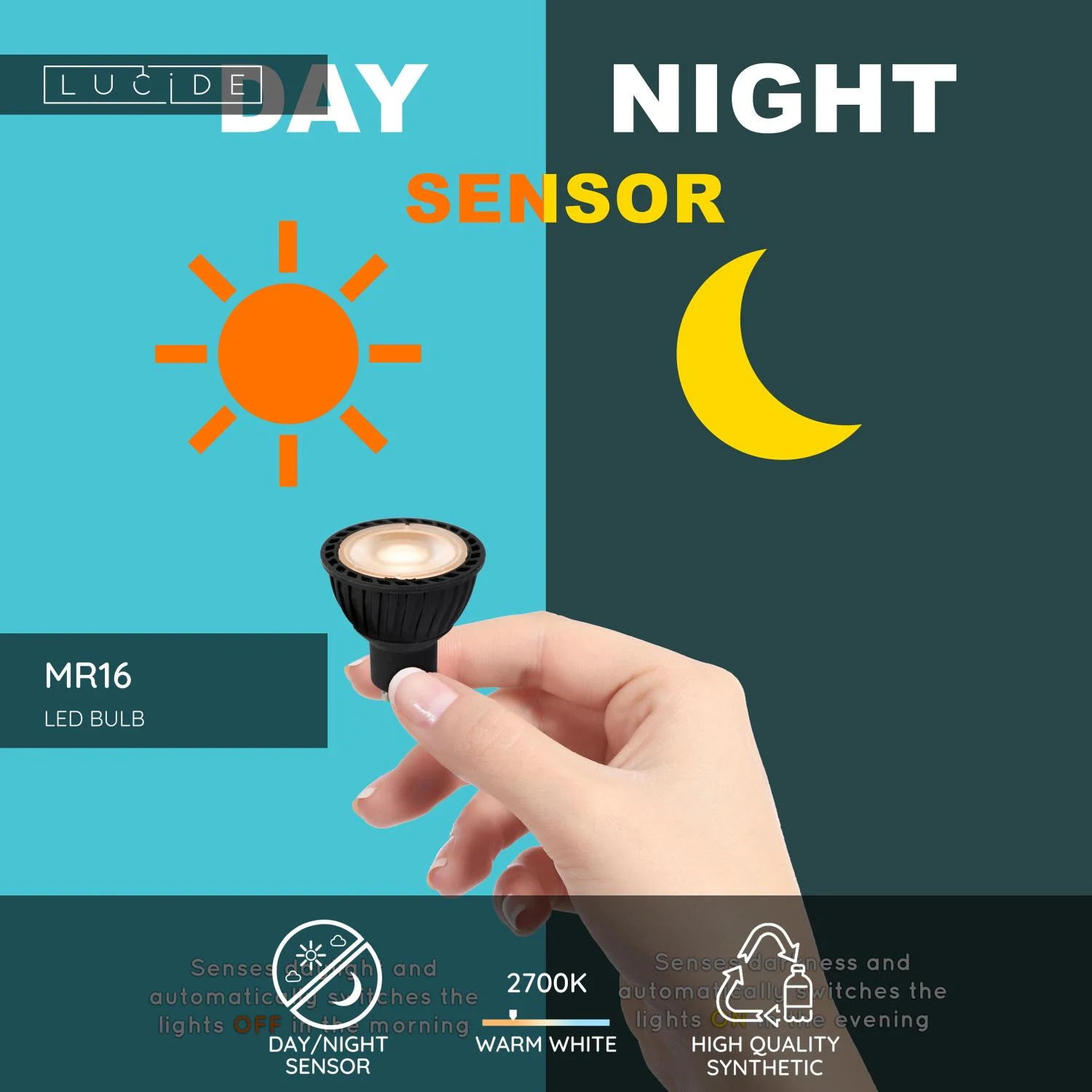 Lucide MR16 - LED u017eiarovka - u00d8 5 cm - LED - GU10 - 1x5W 2700K - Dennu00fd/Nou010dnu00fd senzor - u010dierny