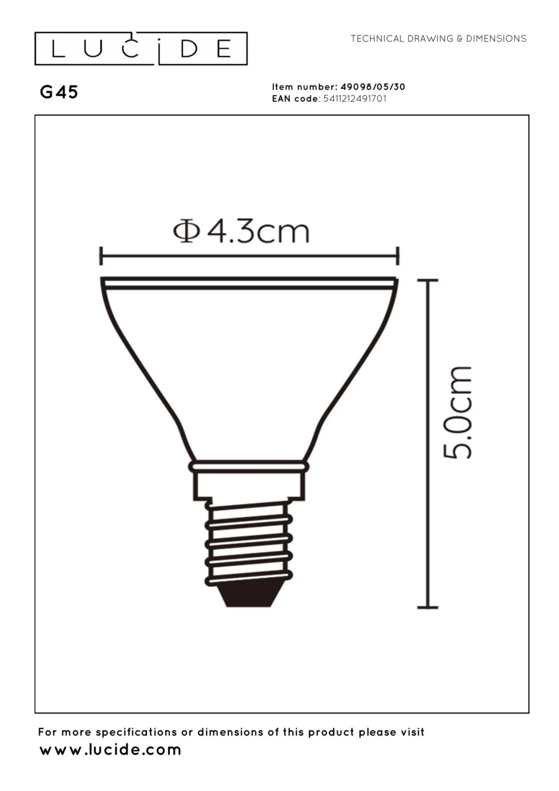 Lucide G45 - LED u017eiarovka - u00d8 4,3 cm - LED 3 StepDim - E14 - 1x5W 2700K - u010dierna