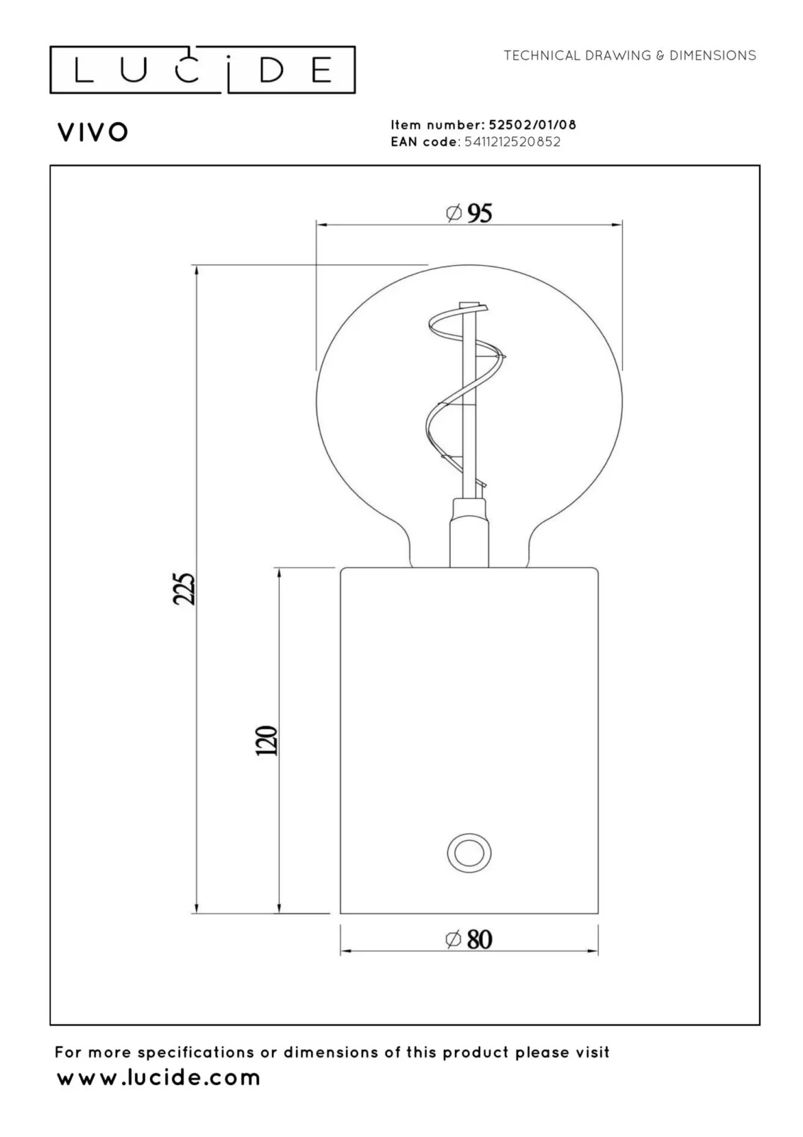 Lucide VIVO - Nabu00edjateu013enu00e1 stolnu00e1 lampa - Batu00e9riovu00fd balu00edk - u00d8 8 cm - LED tlmenu00fd. - E27 - 1x1W 2700K - Satin Gun Metal