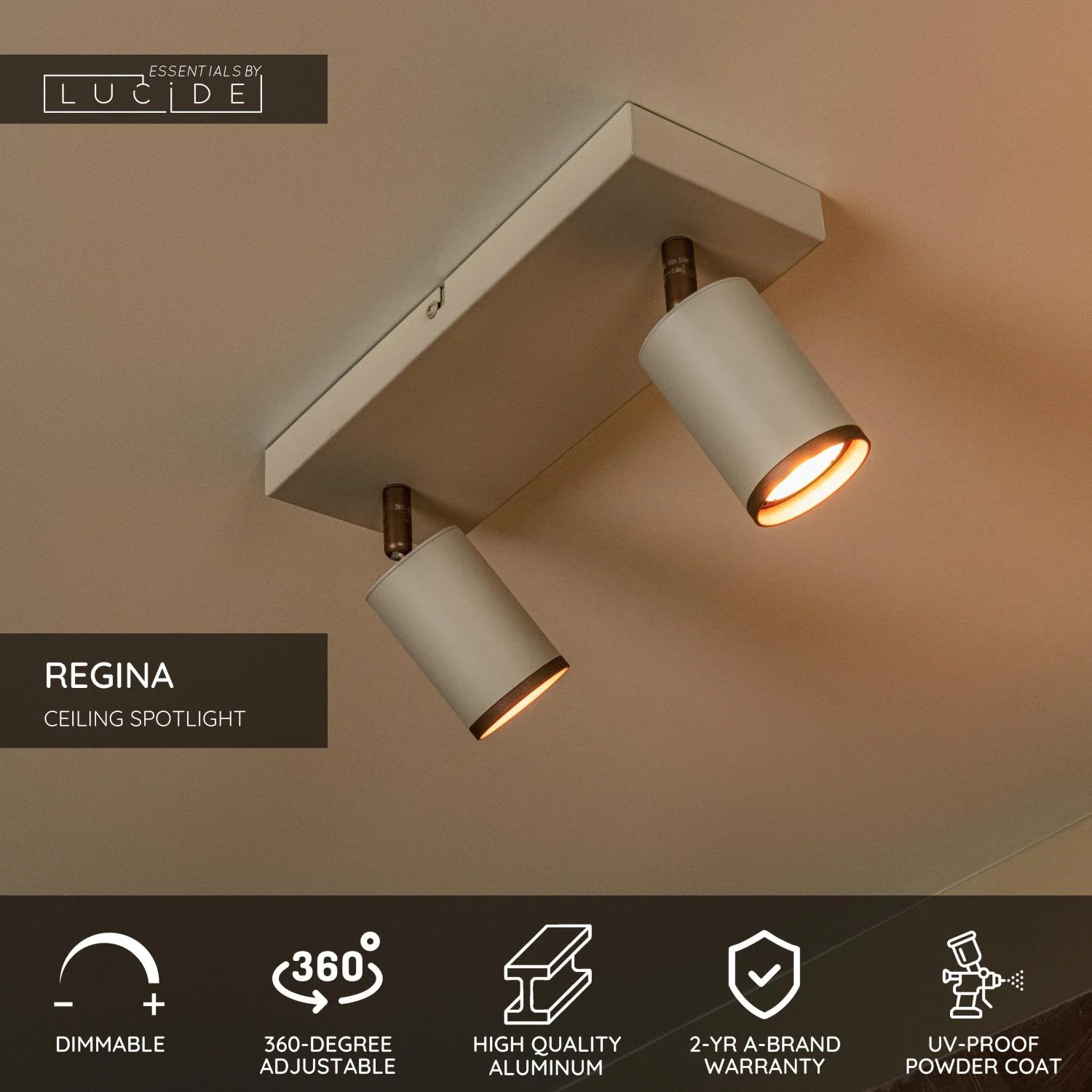 Lucide REGINA - Stropnu00e9 reflektory - 2xGU10 - Taupe | Essential