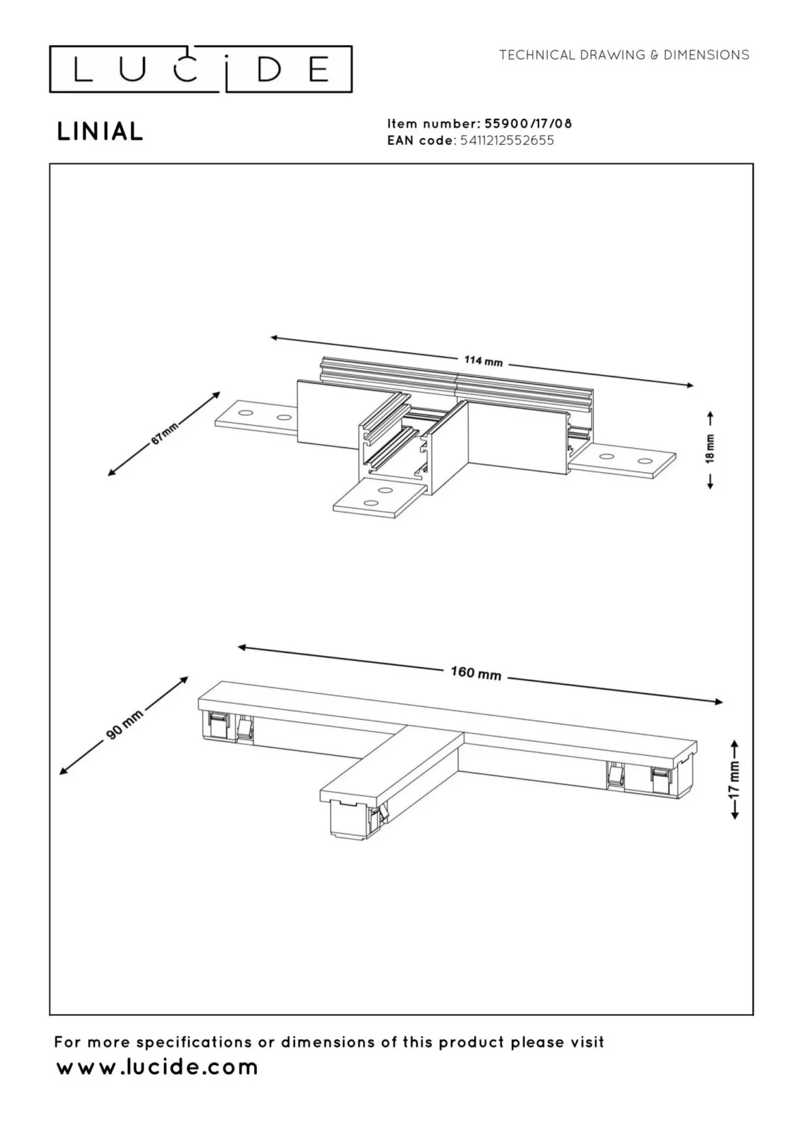 Lucide Premium LINIAL T-konektor - 1-okruhovu00fd osvetu013eovacu00ed systu00e9m - Smart - 48V kou013eajnica - Satin Gun Metal