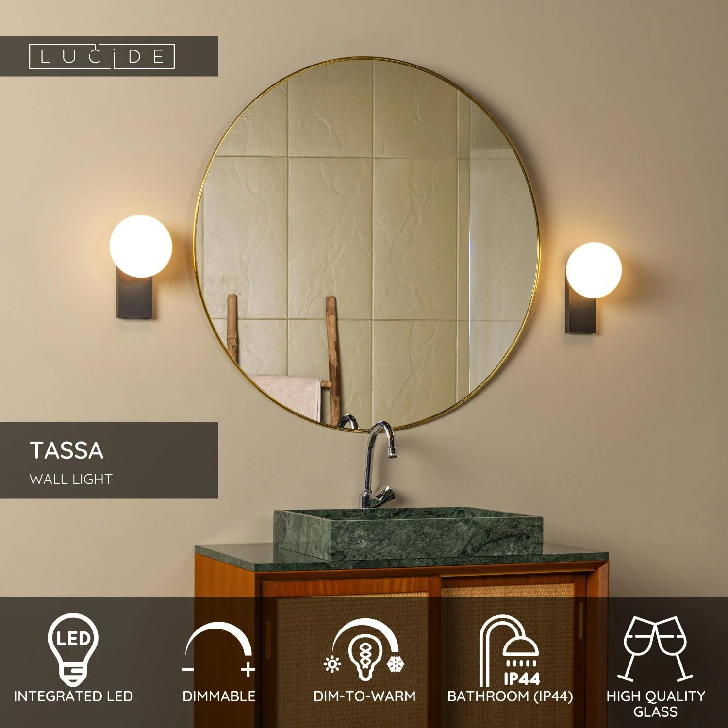 Lucide TASSA - Nu00e1stennu00e9 svetlo Ku00fapeu013eu0148a - LED Tlmenu00e9 po teplu00e9 - 1x10W 1800K/3000K - IP44 - u010dierna