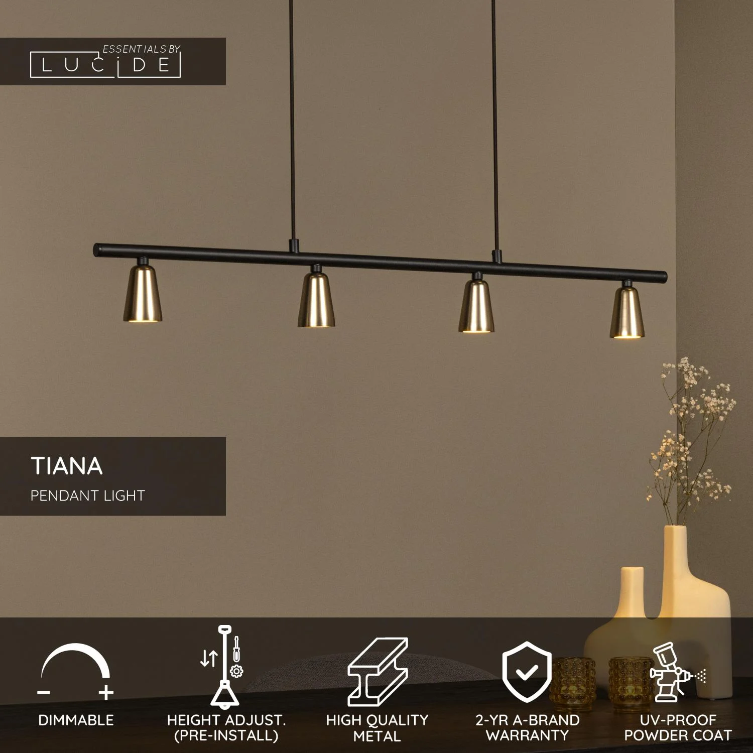 Lucide TIANA - Zu00e1vesnu00e9 svetlo - 4xGU10 - u0160ampansku00e1 farba | Essential