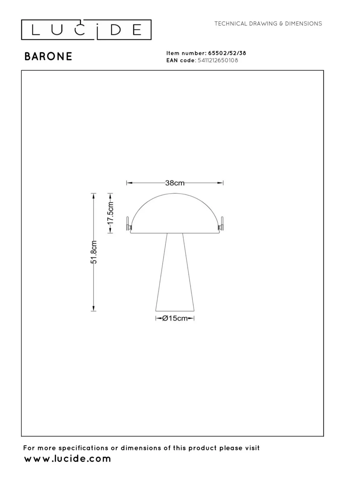 Lucide BARONE - Stolnu00e1 lampa - u00d8 38 cm - 1xE27 - Kru00e9movu00e1 | Nu00e1lada