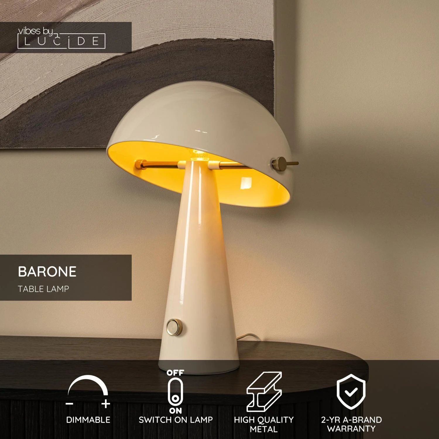 Lucide BARONE - Stolnu00e1 lampa - u00d8 38 cm - 1xE27 - Taupe | Nu00e1lada