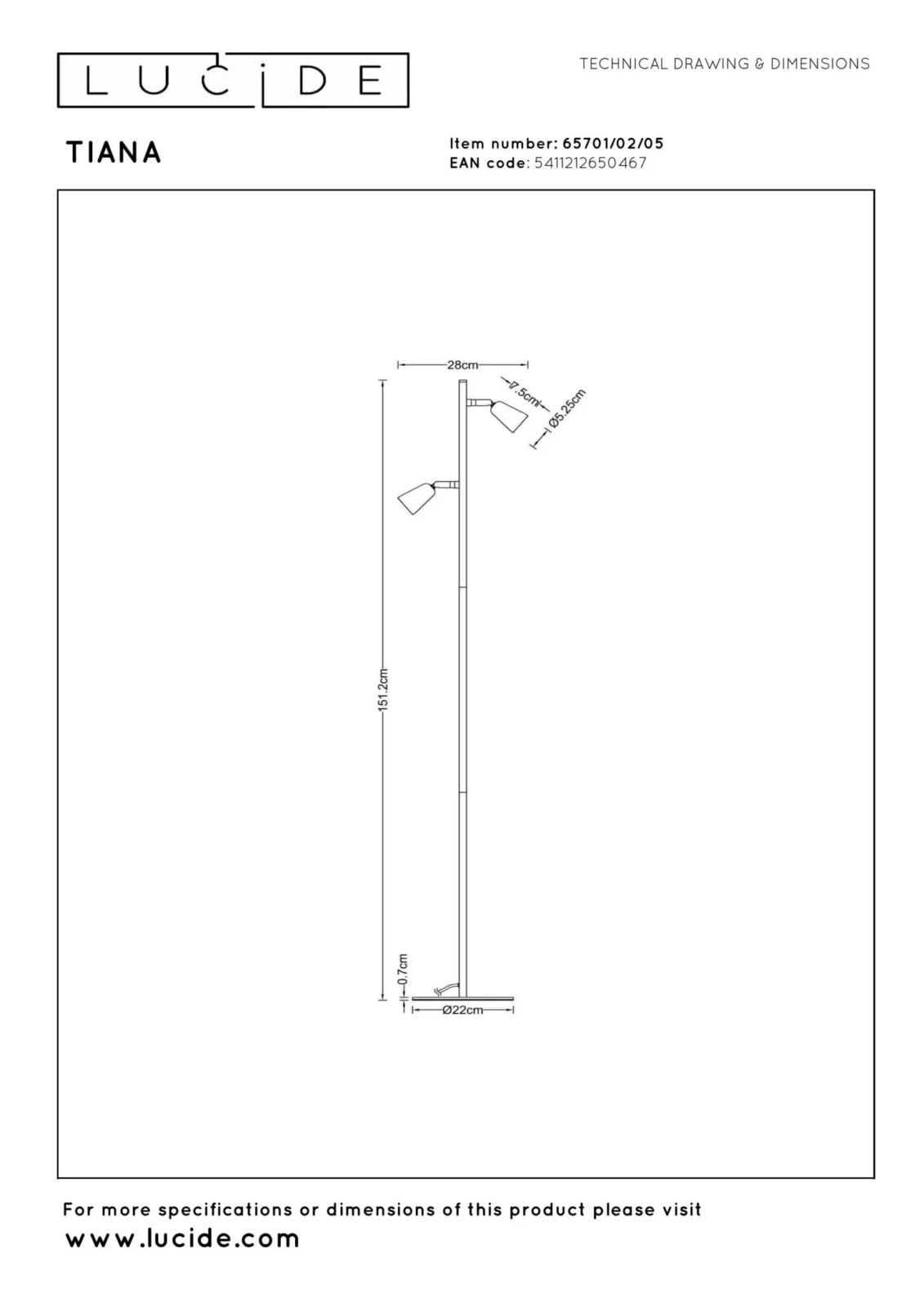 Lucide TIANA - Stojacia lampa - 2xGU10 - u0160ampansku00e9 farba | Essential