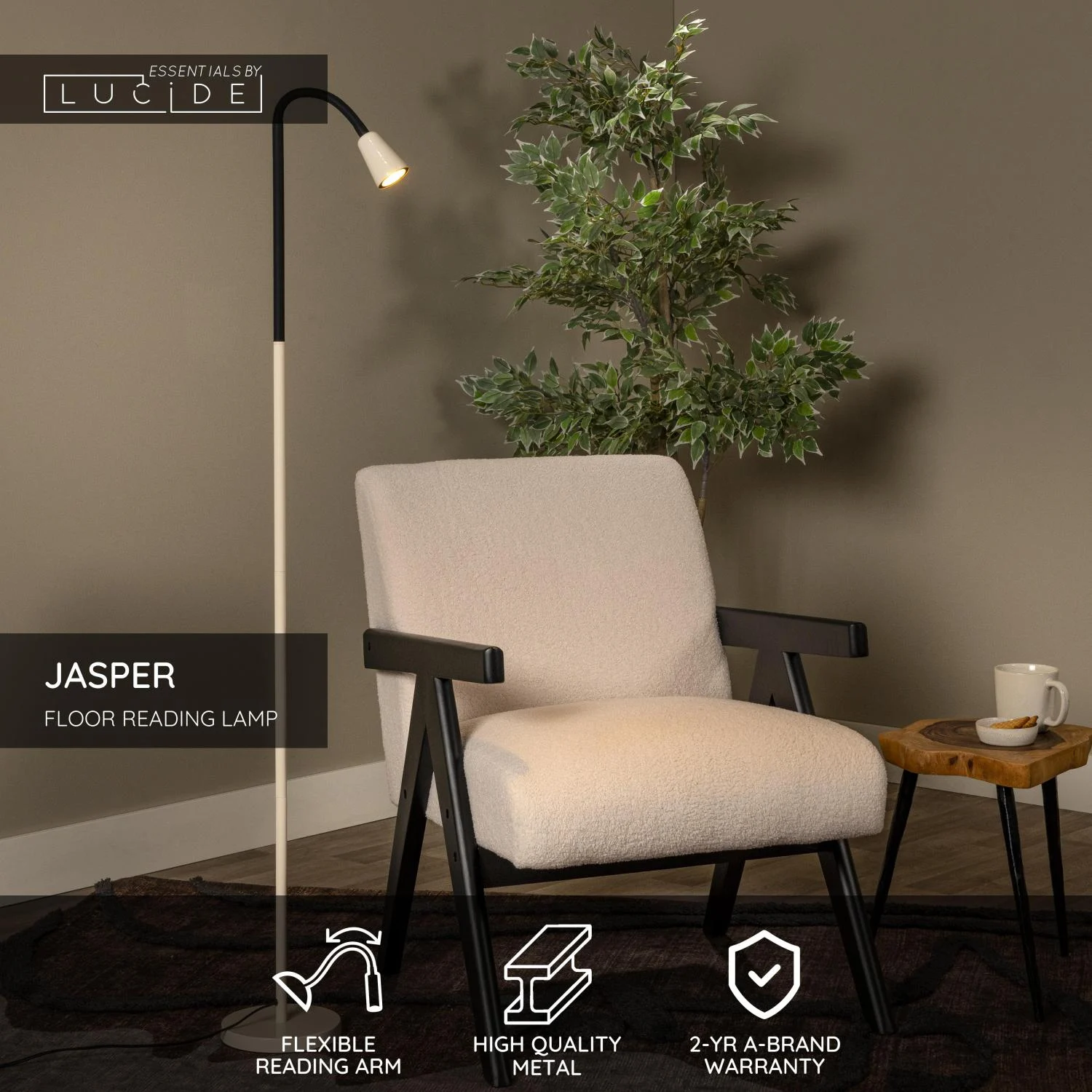 Lucide JASPER - Podlahovu00e1 lampa na u010du00edtanie - 1xGU10 - Kru00e9movu00e1 | Essential