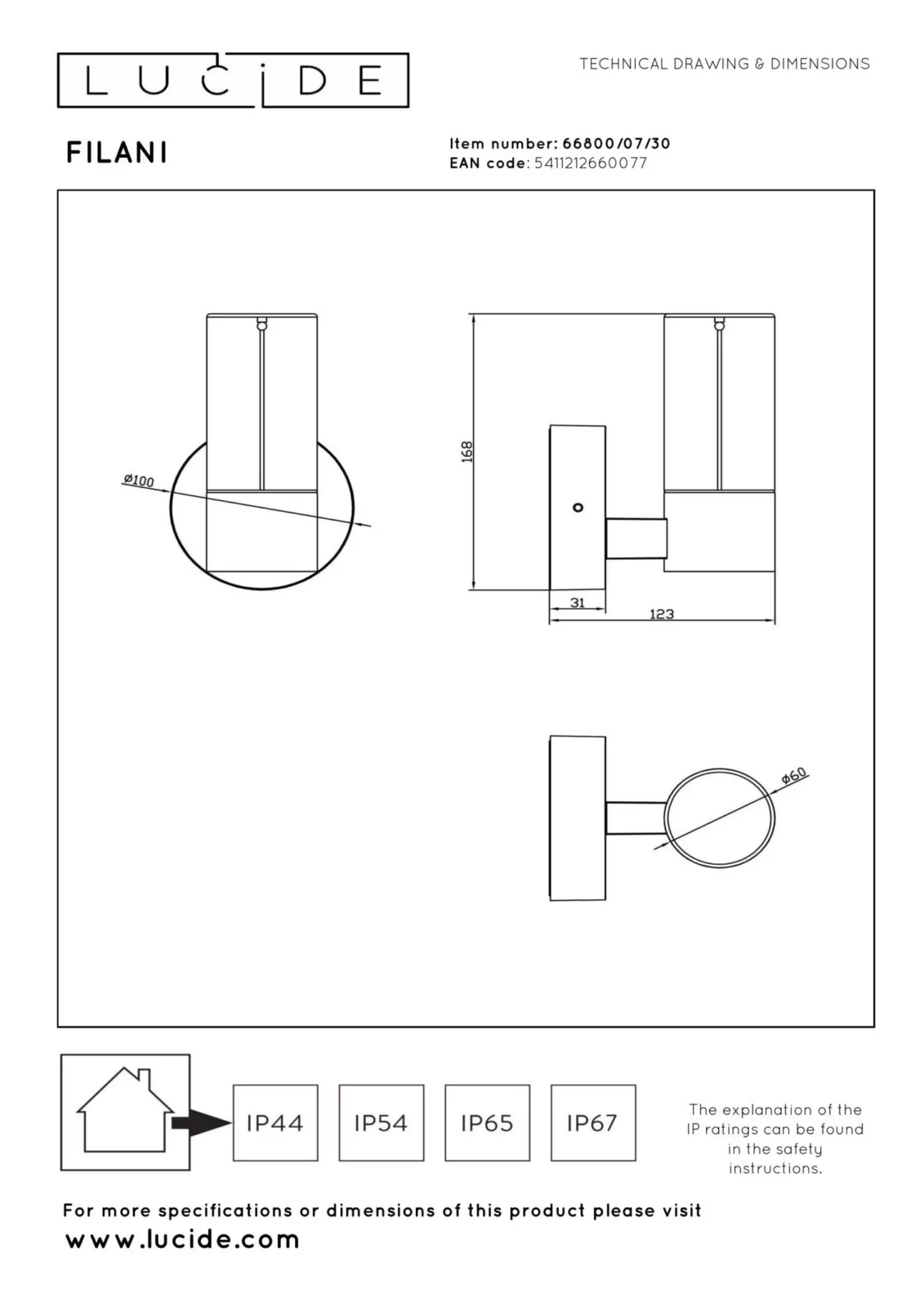 Lucide FILANI - Nu00e1stennu00e9 svetlo vnu00fatornu00e9/vonkaju0161ie - LED - 1x6,5W 2700K - IP54 - u010dierna | Essential