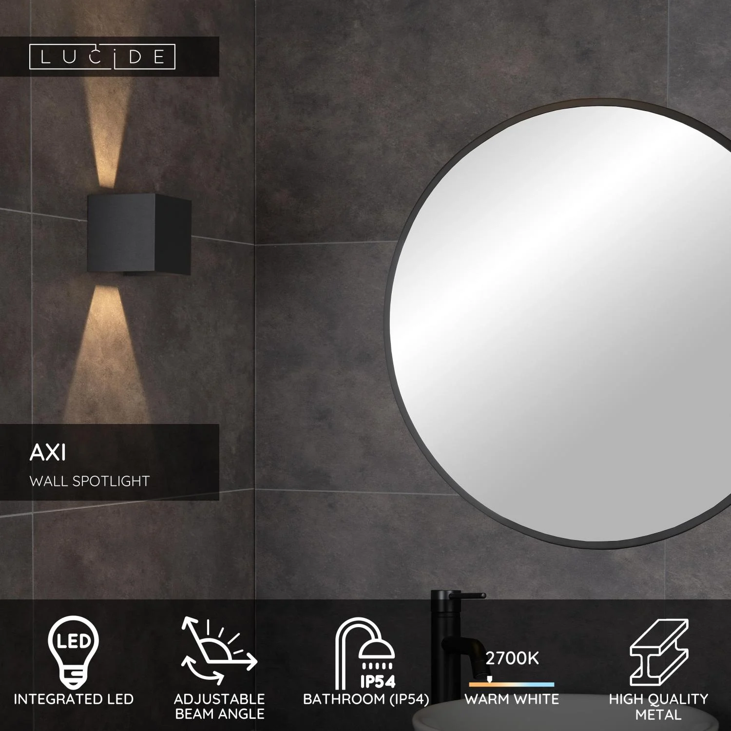 Lucide AXI - Nu00e1stennu00e9 reflektor / Nu00e1stennu00e9 svetlo Ku00fapeu013eu0148a - LED - 2x7W 2700K - IP54 - Nastaviteu013enu00fd uhol lu00fau010da - u010dierna
