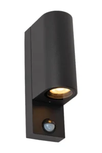 Lucide ZARO - Nu00e1stennu00e9 reflektor / Nu00e1stennu00e9 svetlo vnu00fatornu00e9/vonkaju0161ie - 2xGU10 - IP65 - Pohybovu00fd a dennu00fd/nou010dnu00fd senzor (deaktivovateu013enu00fd) - u010dierny