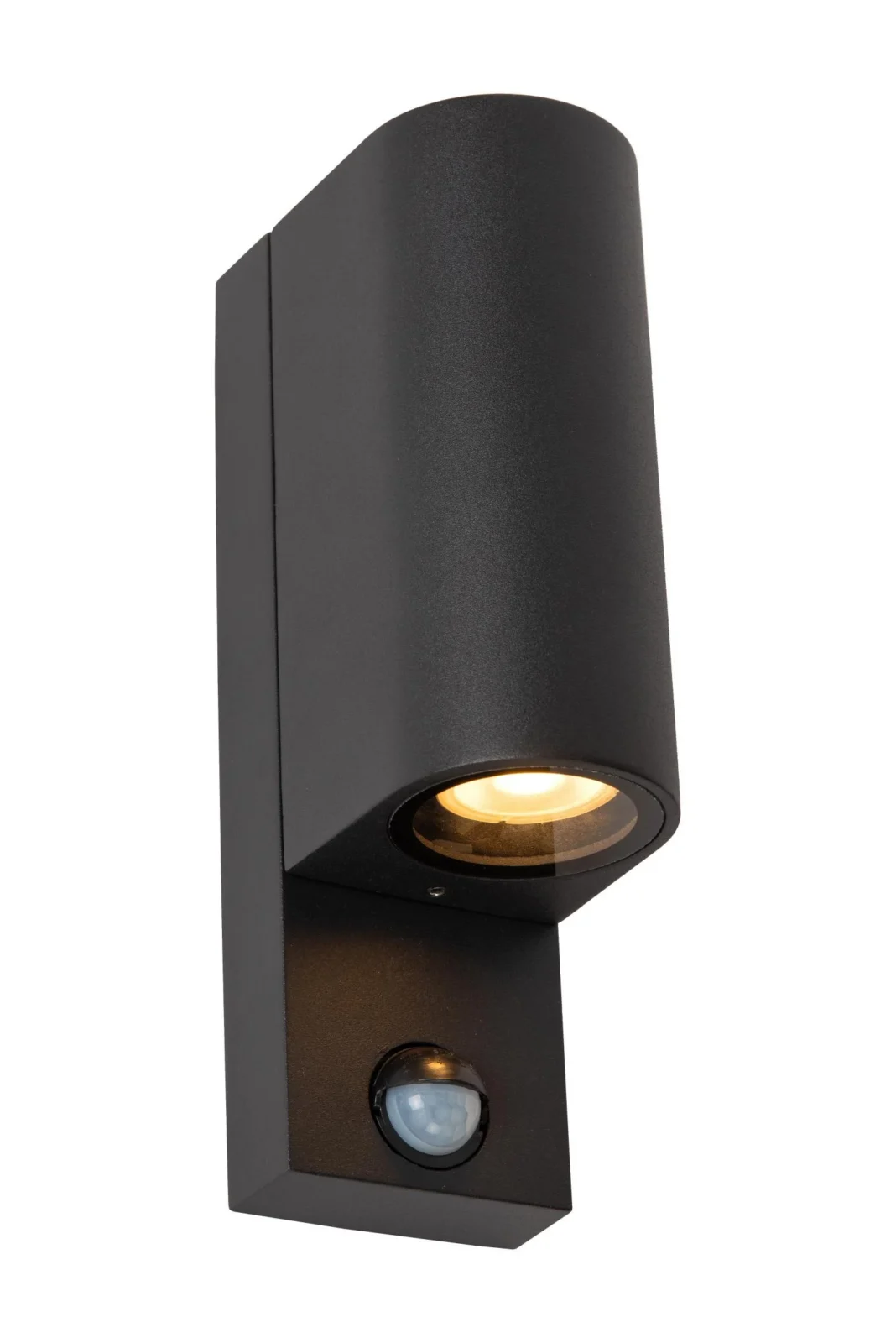 Lucide ZARO - Nu00e1stennu00e9 reflektor / Nu00e1stennu00e9 svetlo vnu00fatornu00e9/vonkaju0161ie - 2xGU10 - IP65 - Pohybovu00fd a dennu00fd/nou010dnu00fd senzor (deaktivovateu013enu00fd) - u010dierny