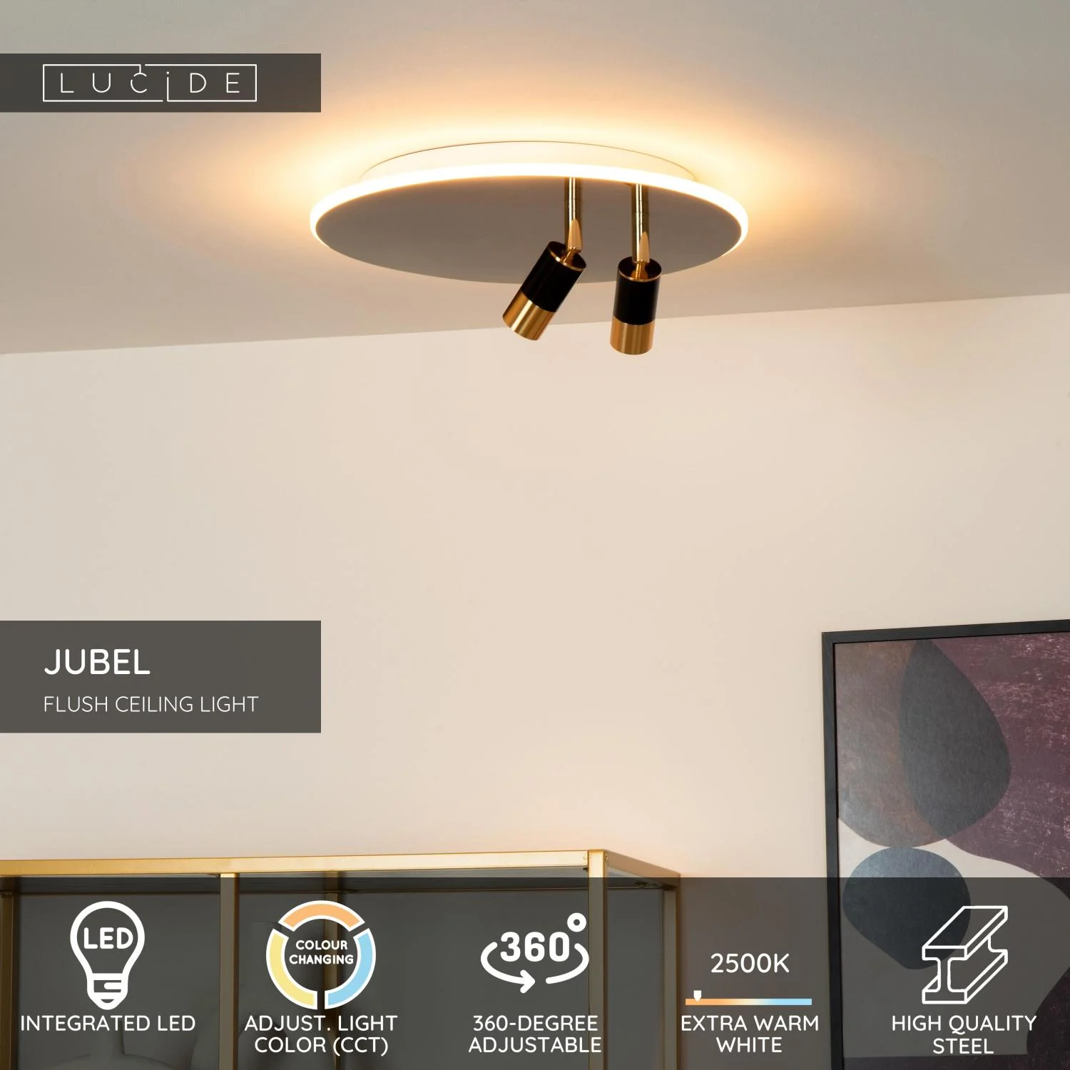 Lucide JUBEL - Zapustenu00e9 stropnu00e9 svetlo - u00d8 40 cm - LED - CCT - 2500K/3000K - Gun Metal