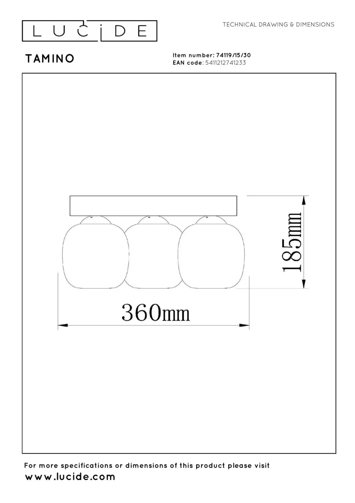 Lucide TAMINO - Zapustenu00e9 stropnu00e9 svetlo - LED tlmenu00e9. - 3x5,6W 3000K - u010dierne