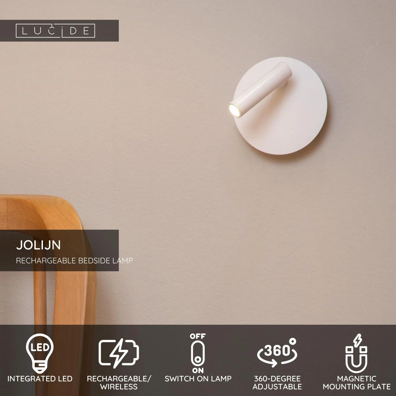 Lucide JOLIJN - Nabu00edjateu013enu00e1 lampa pri poste / nu00e1stennu00e9 svetlo - Batu00e9riovu00fd balu00edk - u00d8 10,2 cm - LED - 1x2W 3000K - Magneticku00e1 - Biela