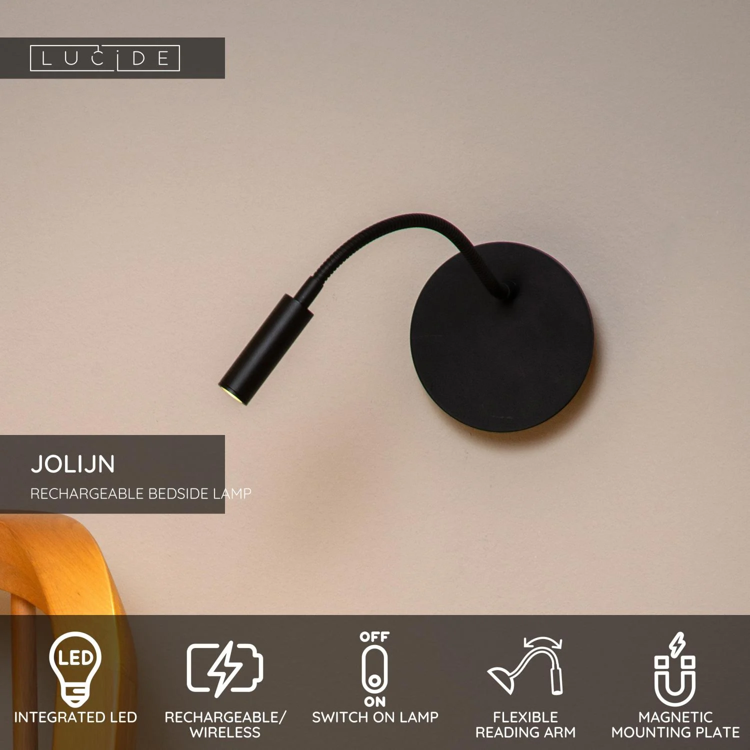 Lucide JOLIJN - Nabu00edjateu013enu00e1 nou010dnu00e1 lampa / nu00e1stennu00e9 svetlo - Batu00e9riovu00fd balu00edk - u00d8 11 cm - LED - 1x2W 3000K - magneticku00e1 - u010dierna
