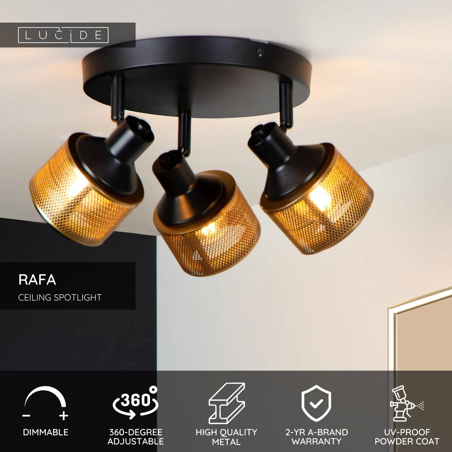 Lucide RAFA - Stropnu00e9 reflektory - u00d8 35 cm - 3xE14 - u010cierna