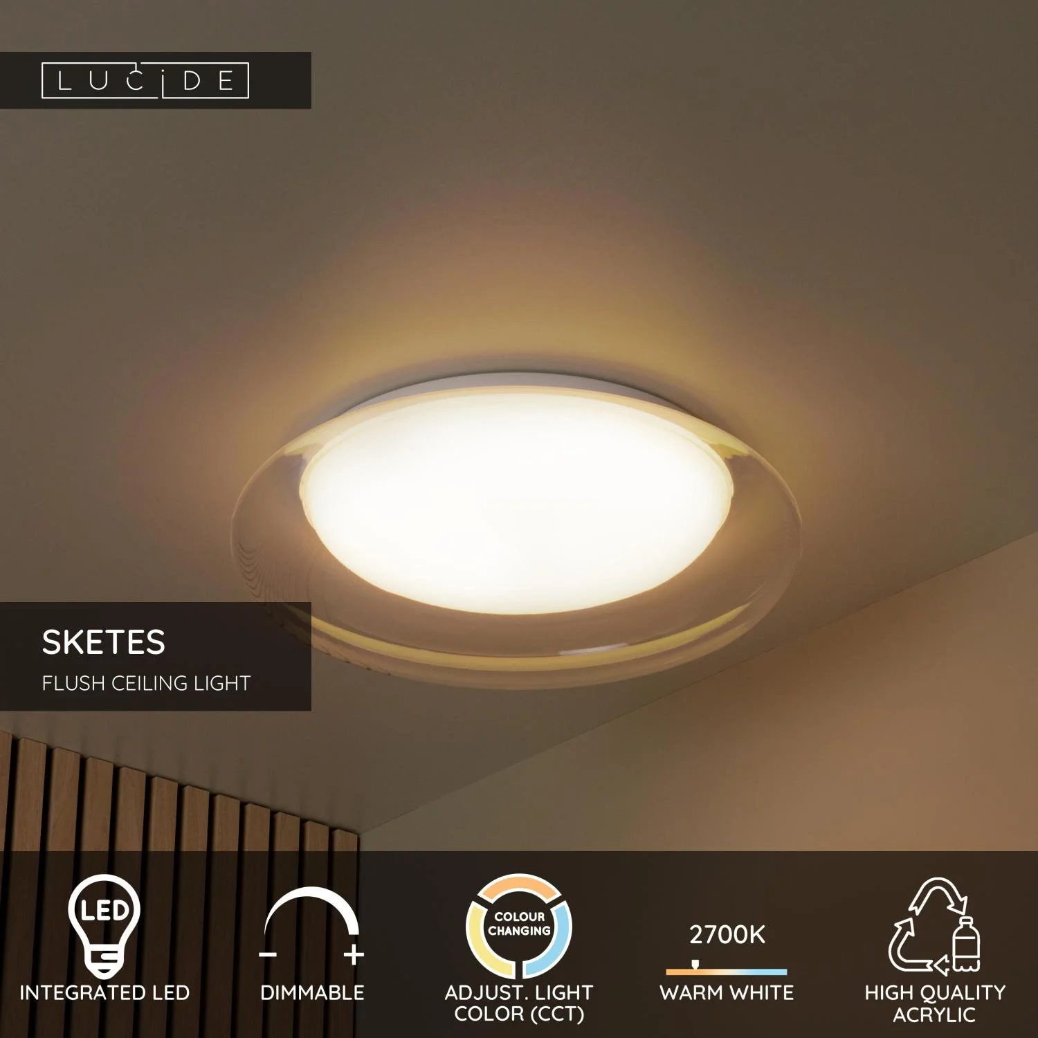 Lucide SKETES - Zapustenu00e9 stropnu00e9 svetlo - u00d8 45,7 cm - LED tlmenu00e9. - CCT - 1x24W 2700K/4000K - priehu013eadnu00e9