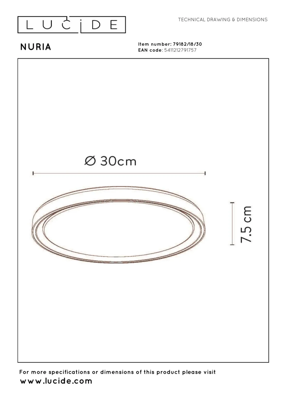 Lucide NURIA - Zapustenu00e9 stropnu00e9 svetlo - u00d8 30 cm - LED 3 StepDim - 1x18W 2700K - u010dierna