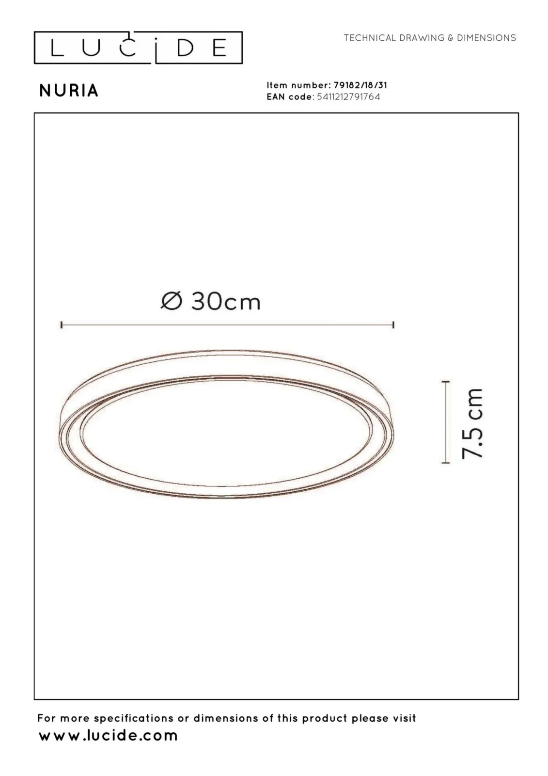 Lucide NURIA - Zapustenu00e9 stropnu00e9 svetlo - u00d8 30 cm - LED 3 StepDim - 1x18W 2700K - biela