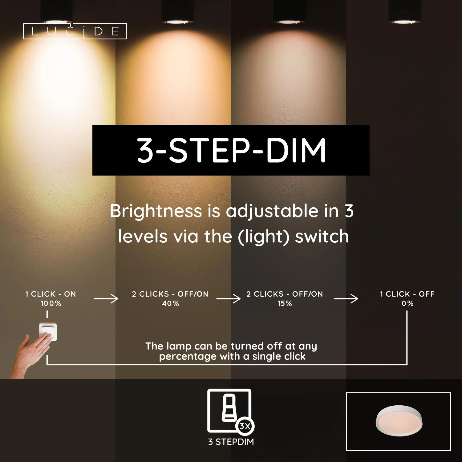 Lucide NURIA - Zapustenu00e9 stropnu00e9 svetlo - u00d8 30 cm - LED 3 StepDim - 1x18W 2700K - biela