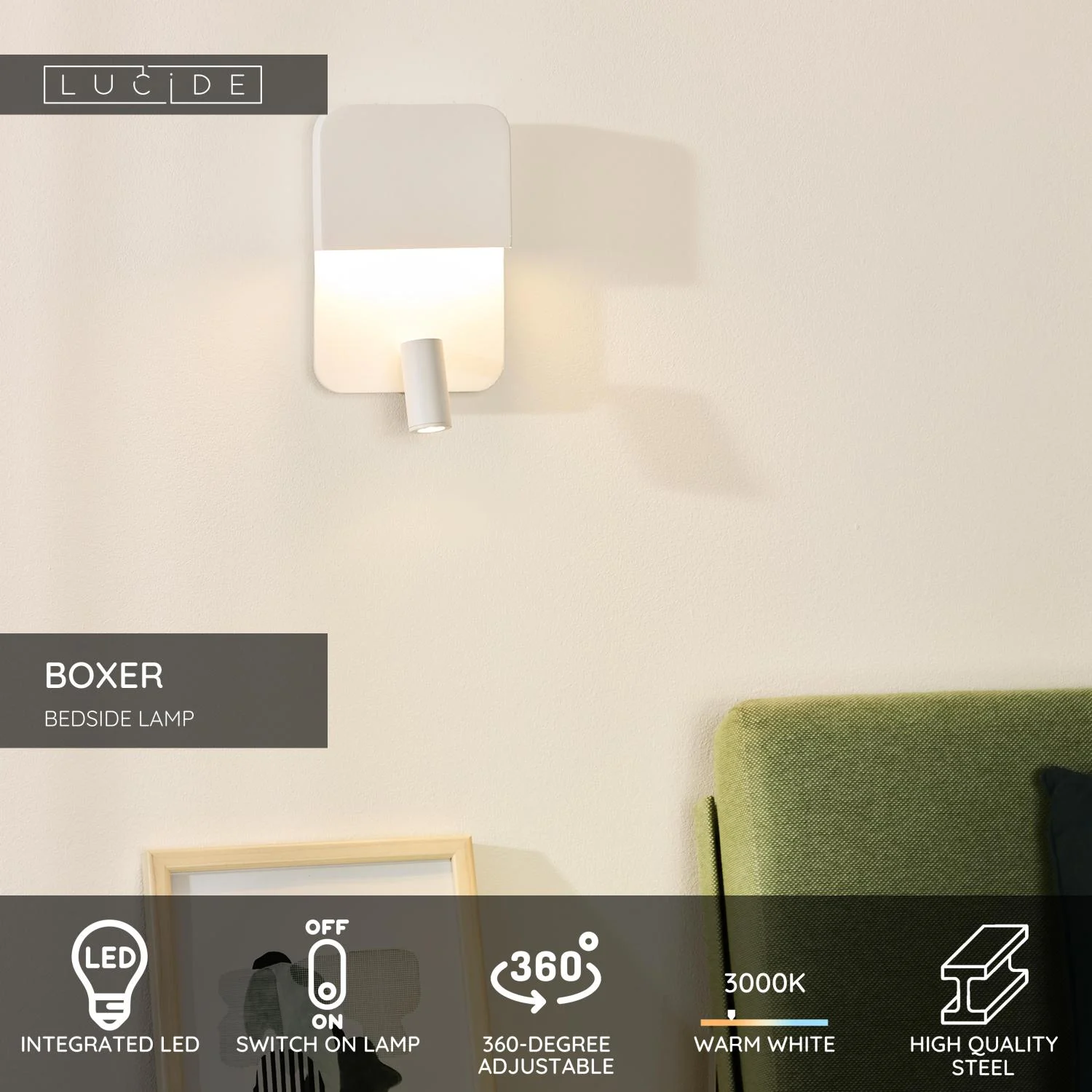 Lucide BOXER - Lampa pri poste / nu00e1stennu00e9 svetlo - LED - 3000K - s USB nabu00edjacu00edm bodom - biela
